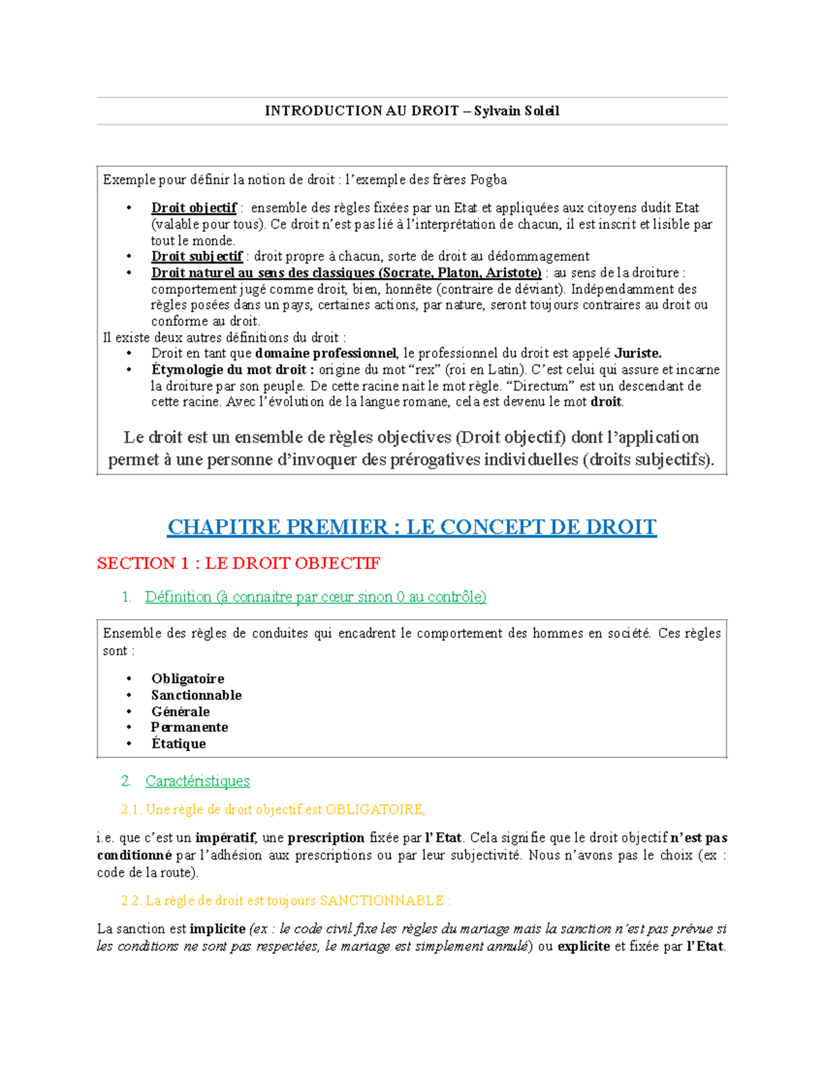 Chapitre 1 - Introduction au Droit : Concepts et Définitions - Studocu
