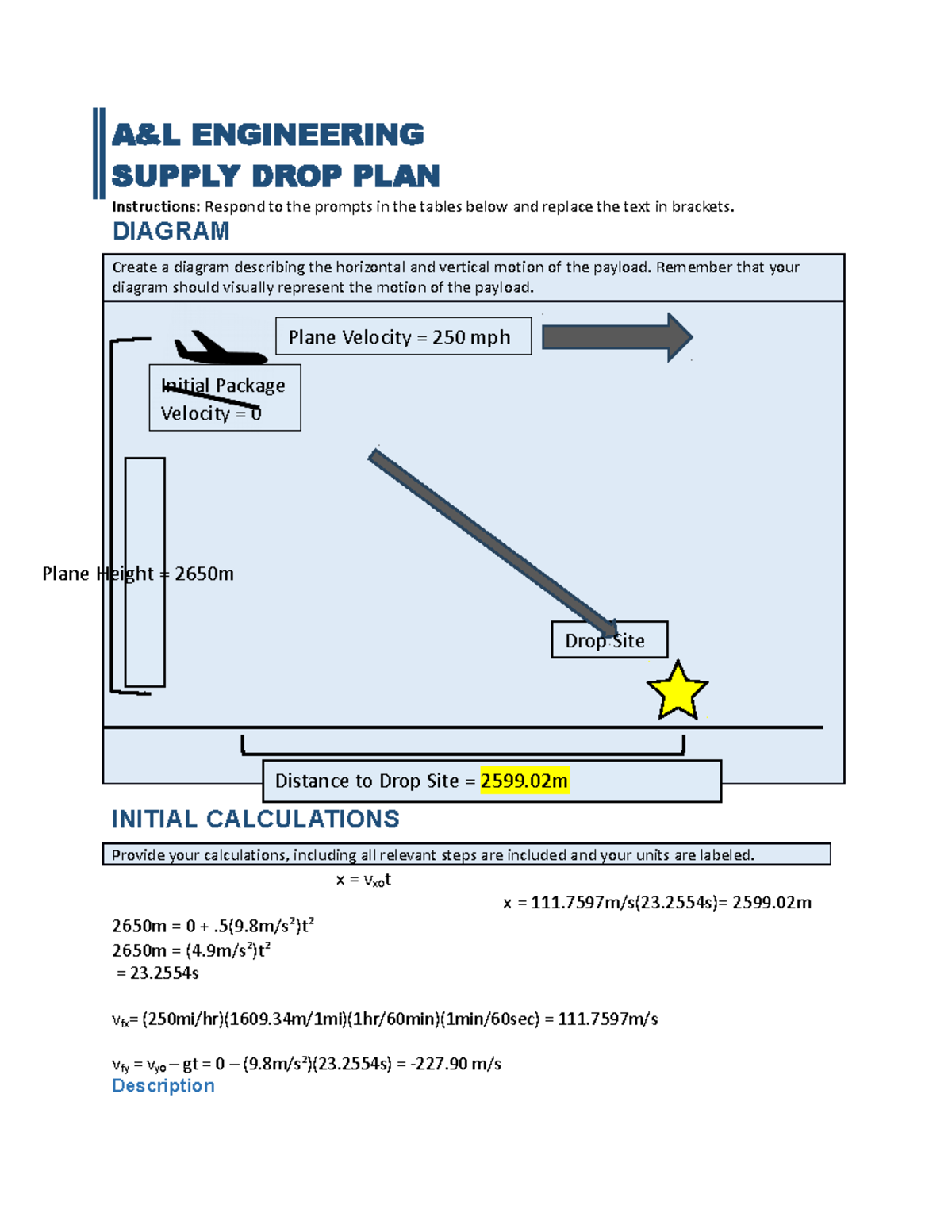 PHY 150 Project One: Analyzing Supply Drop Kinematics and Scenarios ...