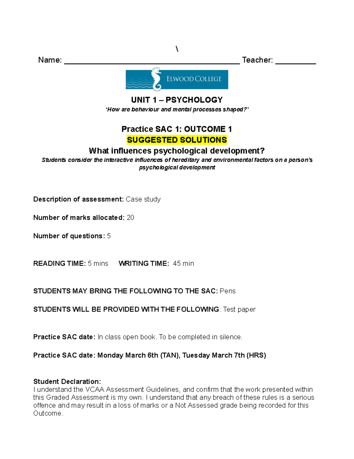 2024 Psychology Practice SAC 1 Marking Guide - AOS 1 Solutions - Studocu