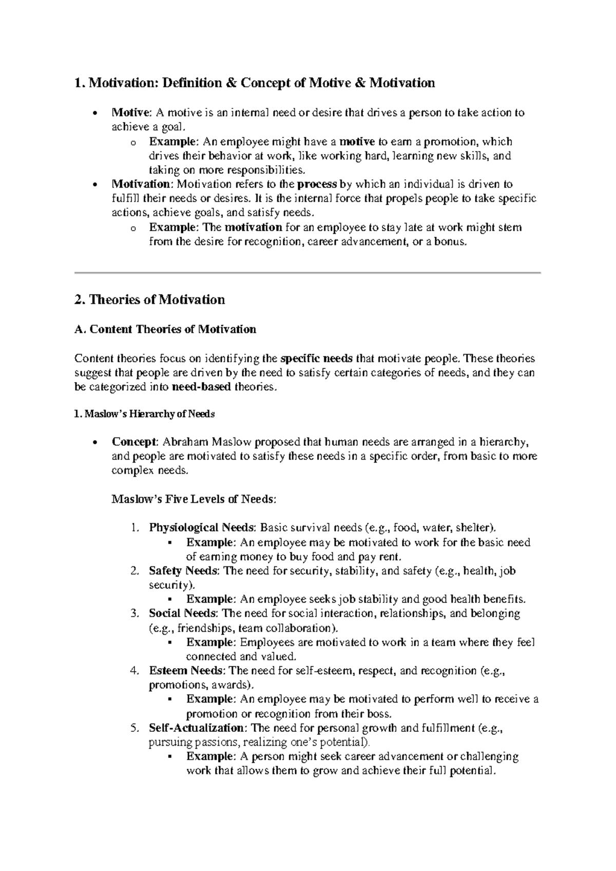 Chapter no3 - Ob notes - 1. Motivation: Definition & Concept of Motive ...