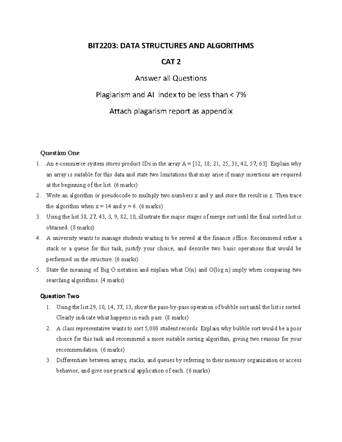 CAT 2 Data Structures and Algorithms - BIT2203 Comprehensive Guide ...