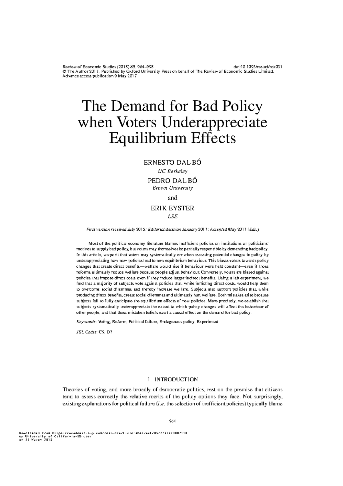 Dal+Bo+et+al+2018 +The+Demand+for+Bad+Policy - Review of Economic ...