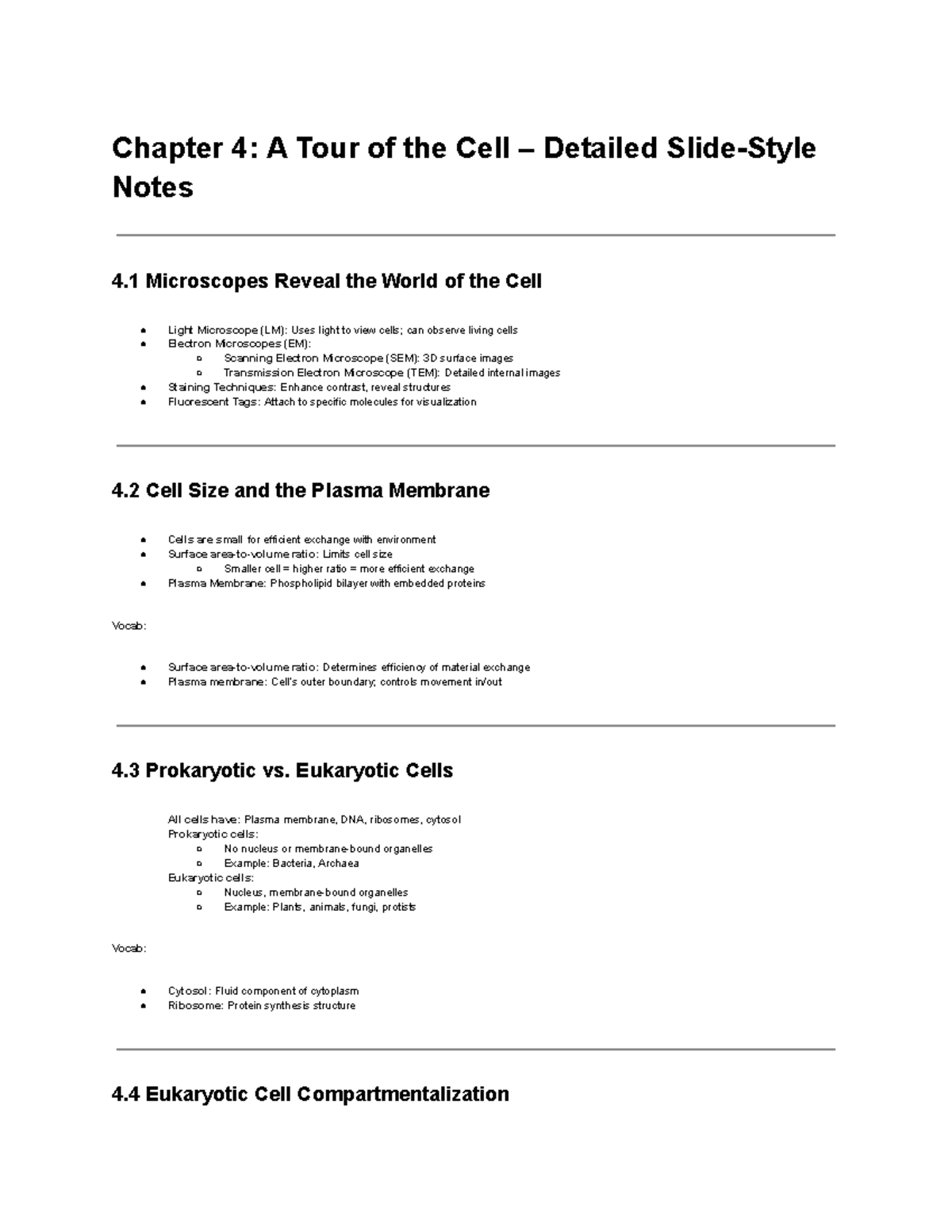 Chapter 4: A Tour of the Cell – Comprehensive Study Notes - Studocu