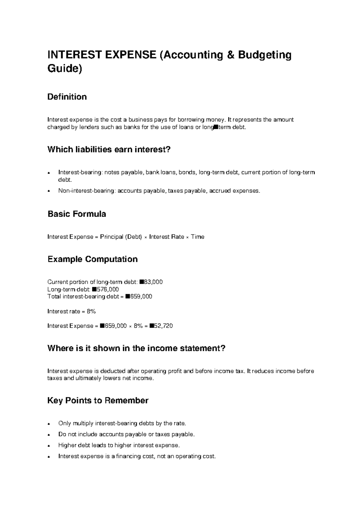 Interest Expense Notes (Accounting Budgeting Guide) - Studocu