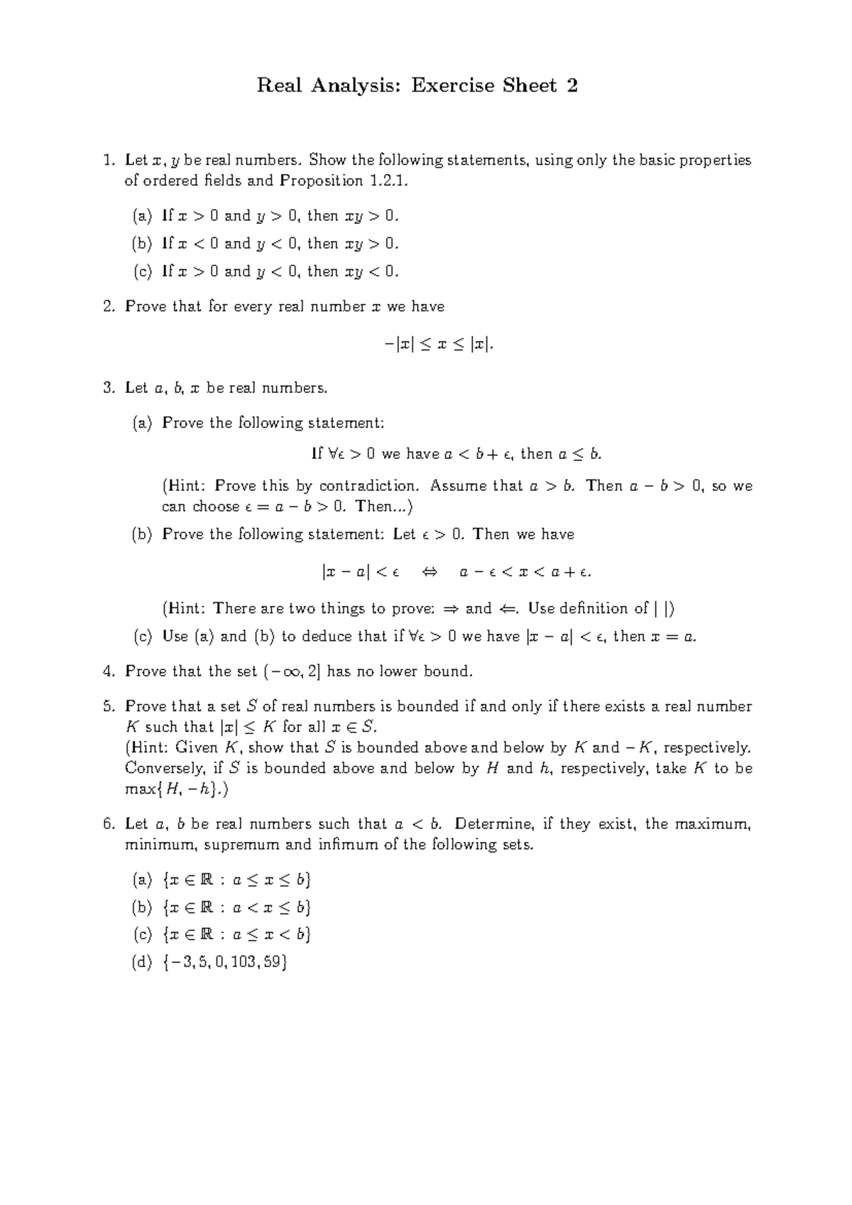 Real Analysis: Exercise Sheet 2 - Key Concepts and Proofs - Studocu