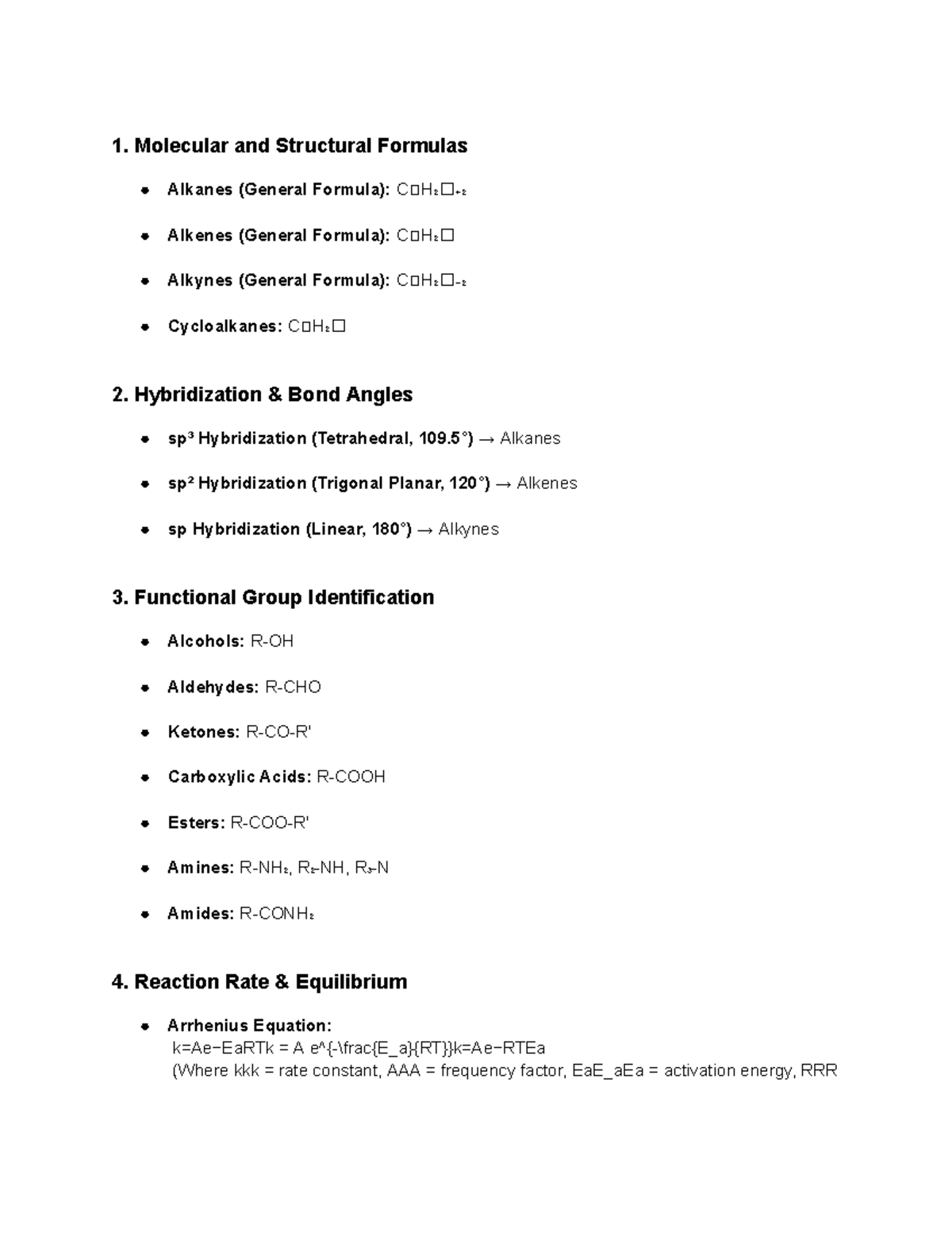 Orgo Chem (CHEM 101) Final Exam Notes: Formulas & Reactions - Studocu