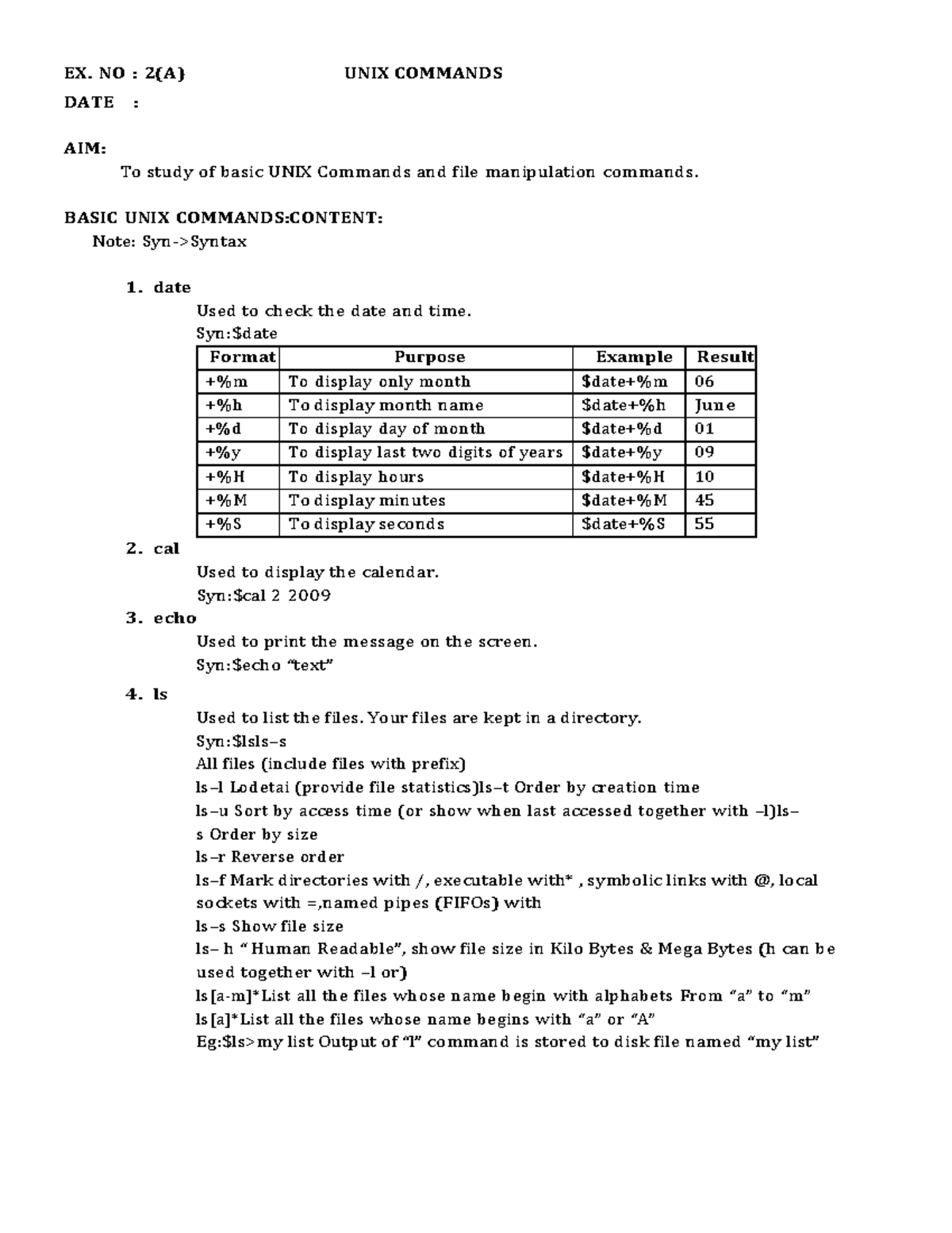 Exp. No. 2 - LAB EXERCISE: UNIX Commands & Shell Programming - Studocu