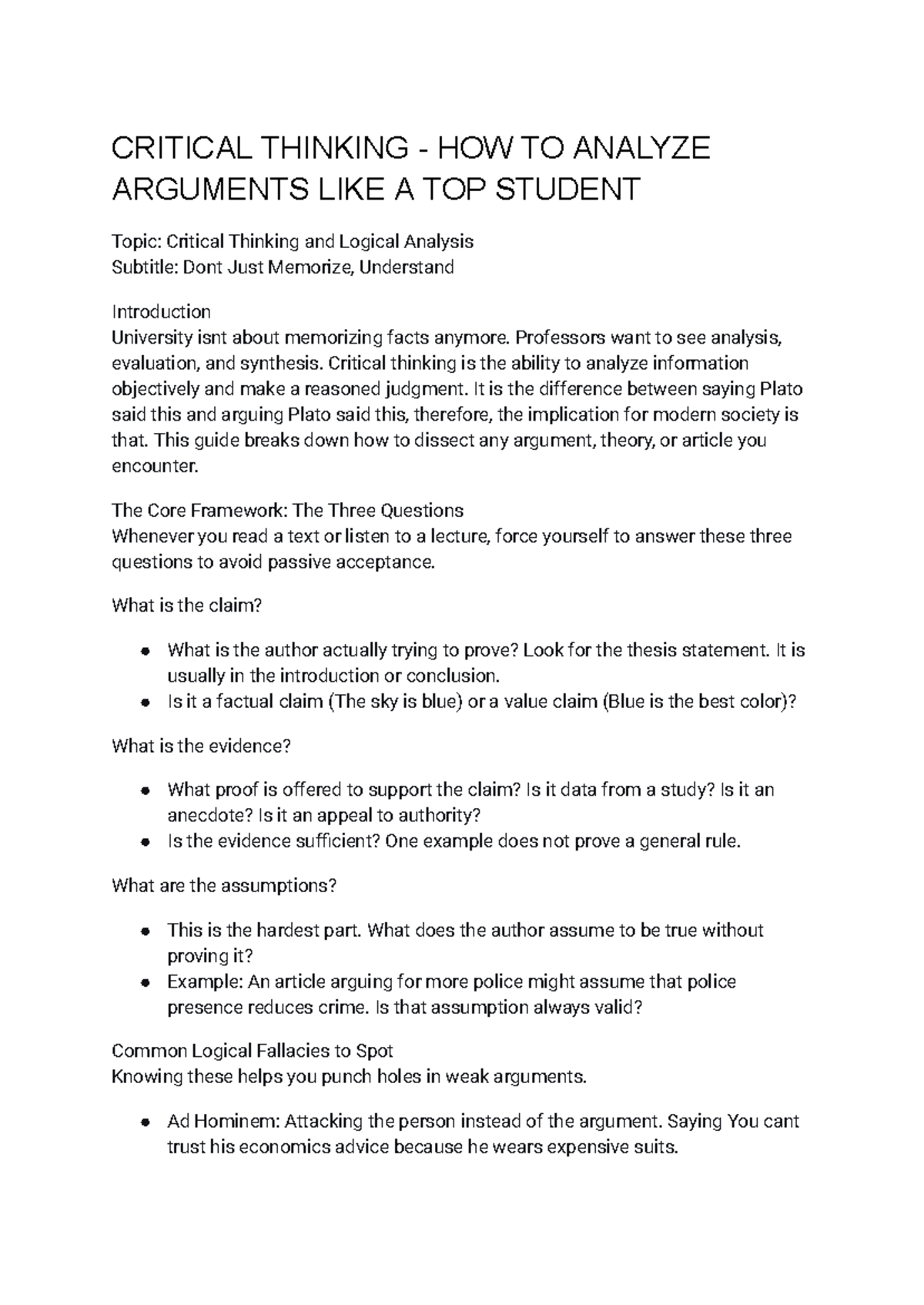 Critical Thinking 101: Analyzing Arguments Like a Pro - Studocu