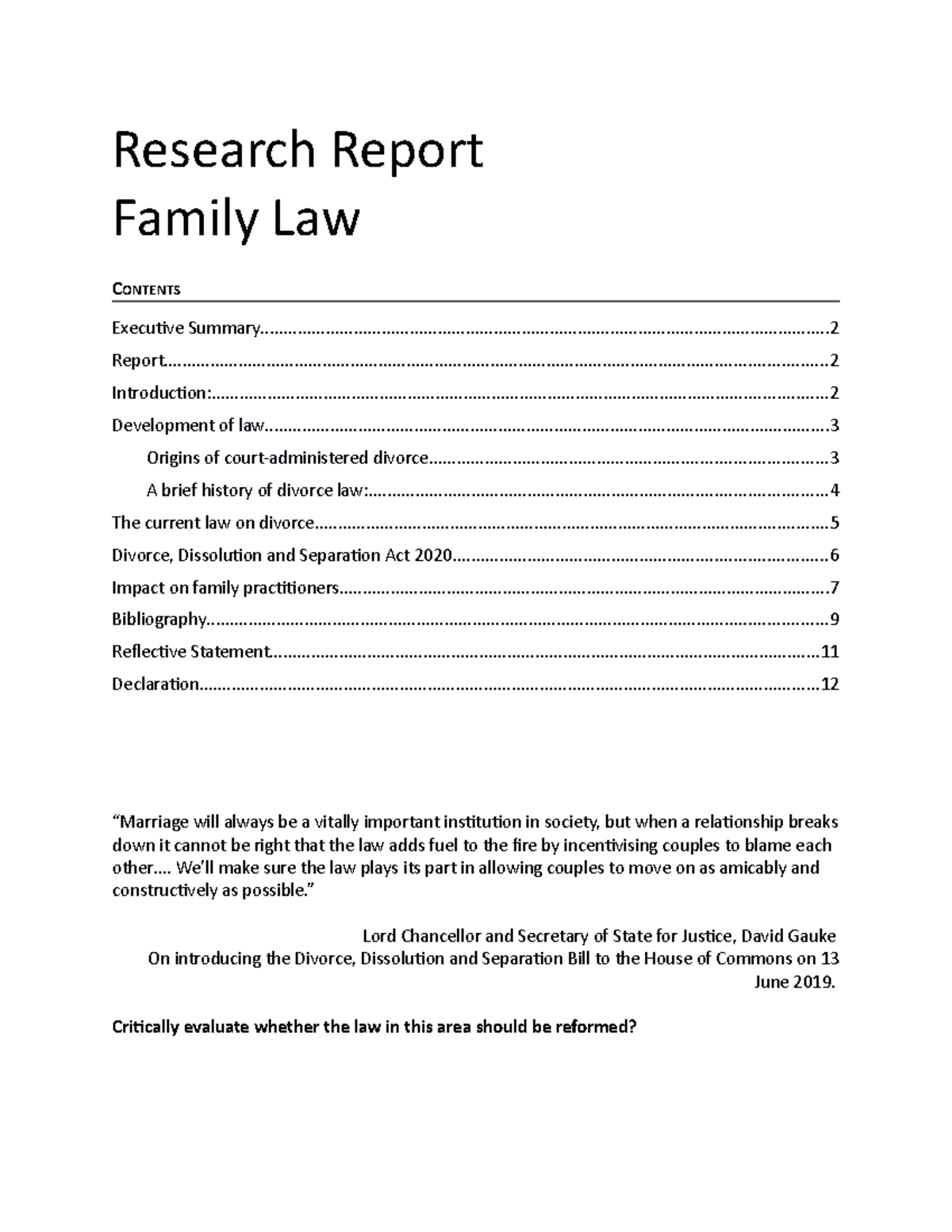 Family Law Reform: Analysis of the Divorce, Dissolution, and Separation ...