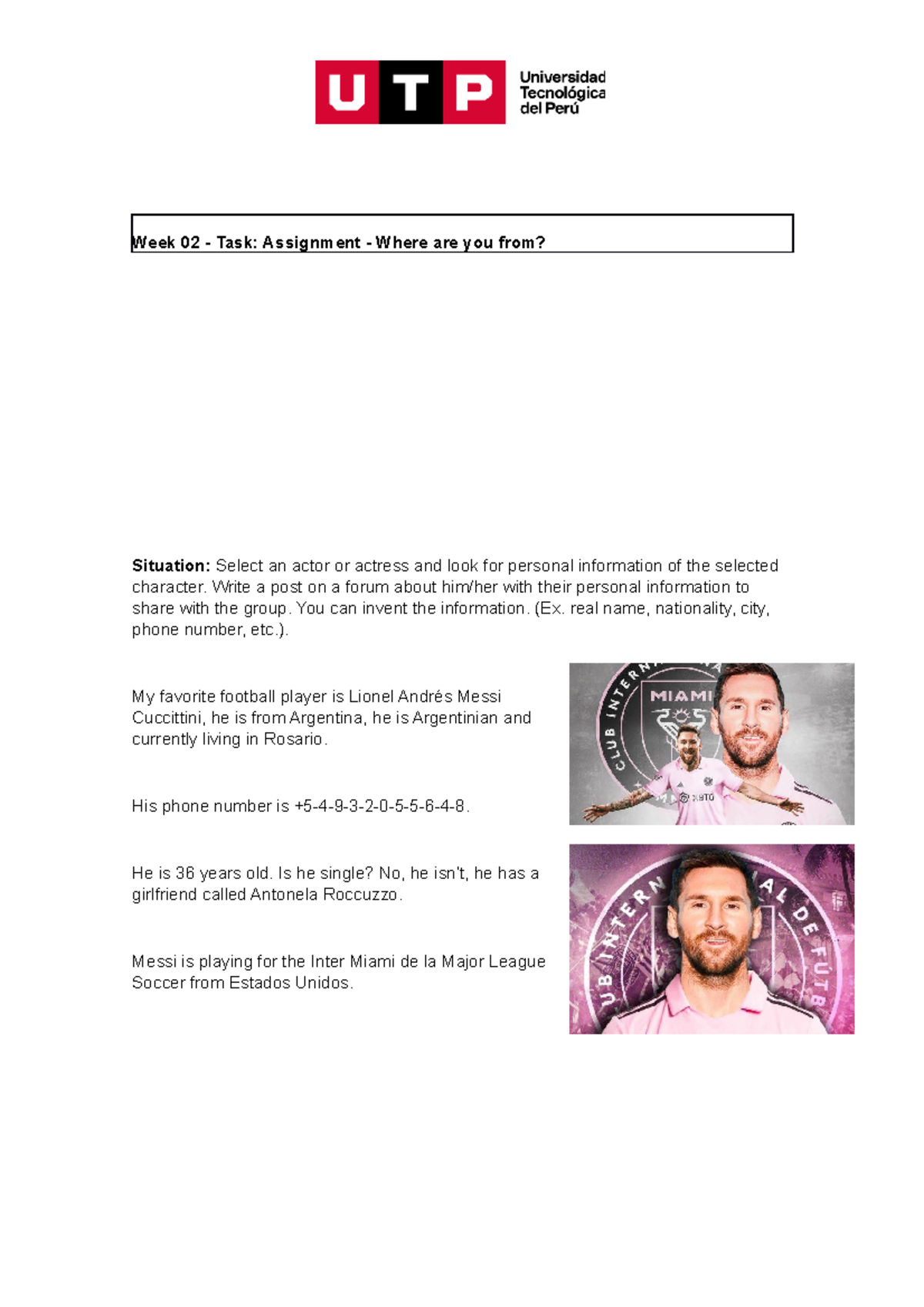 W02 Task Assignment: Creating a Character Profile for Forum Post - Document Preview