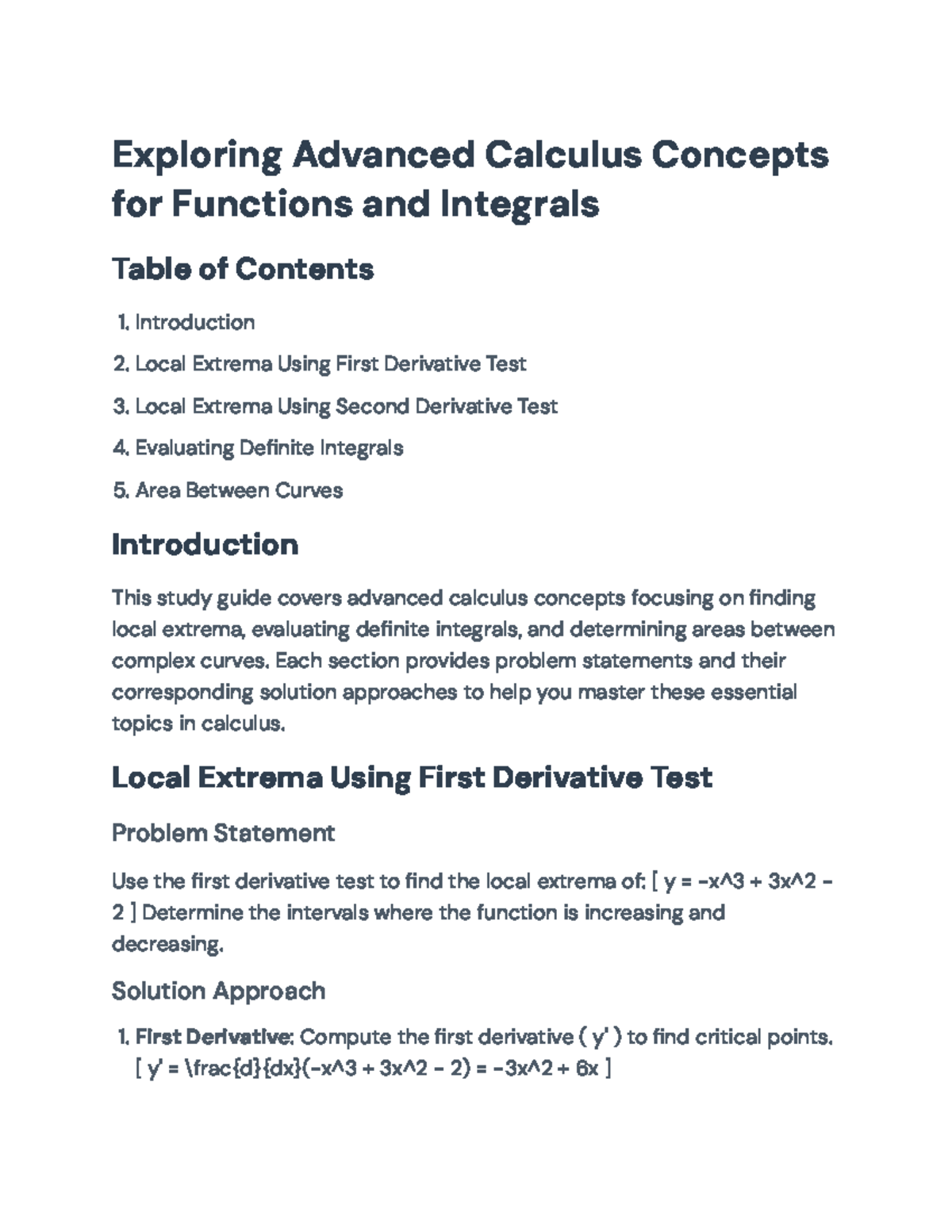 Advanced Calculus Study Guide: Local Extrema and Integrals Concepts ...