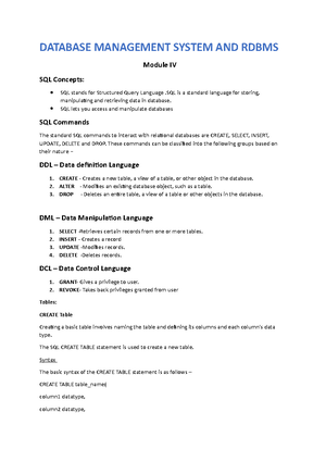 Dbms mod 4 - Database management system module 4 notes - Unit IV ...