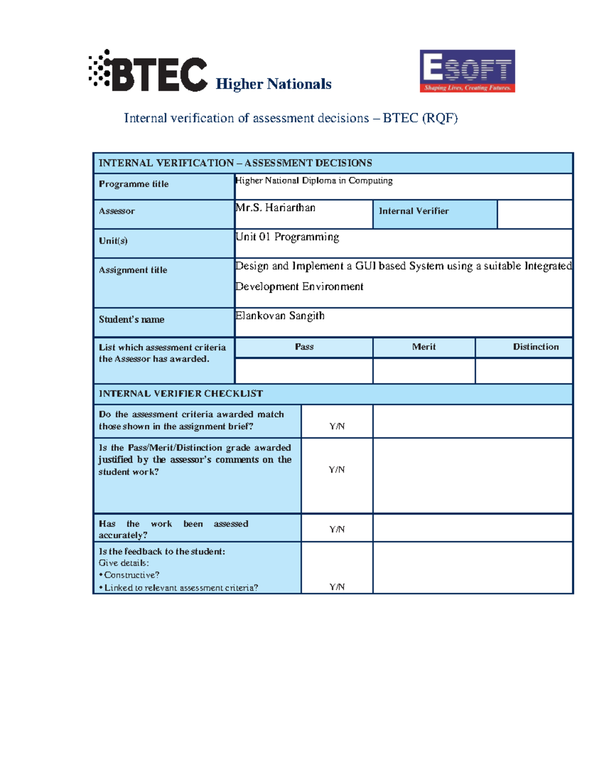 Unit 01 Programming - Higher Nationals Internal verification of ...