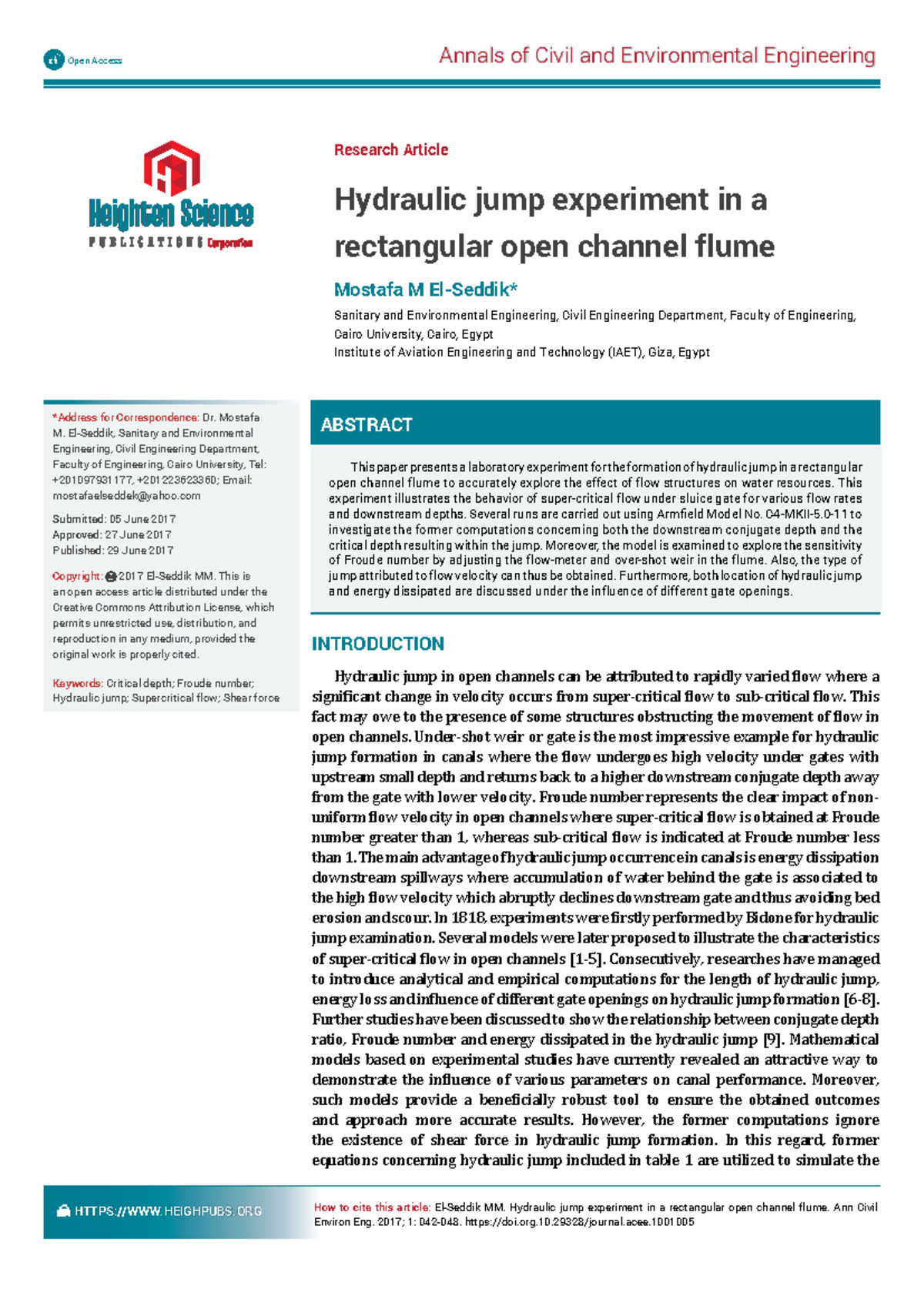 Hydraulic Jump Experiment in Rectangular Open Channel Flume (CE 101 ...