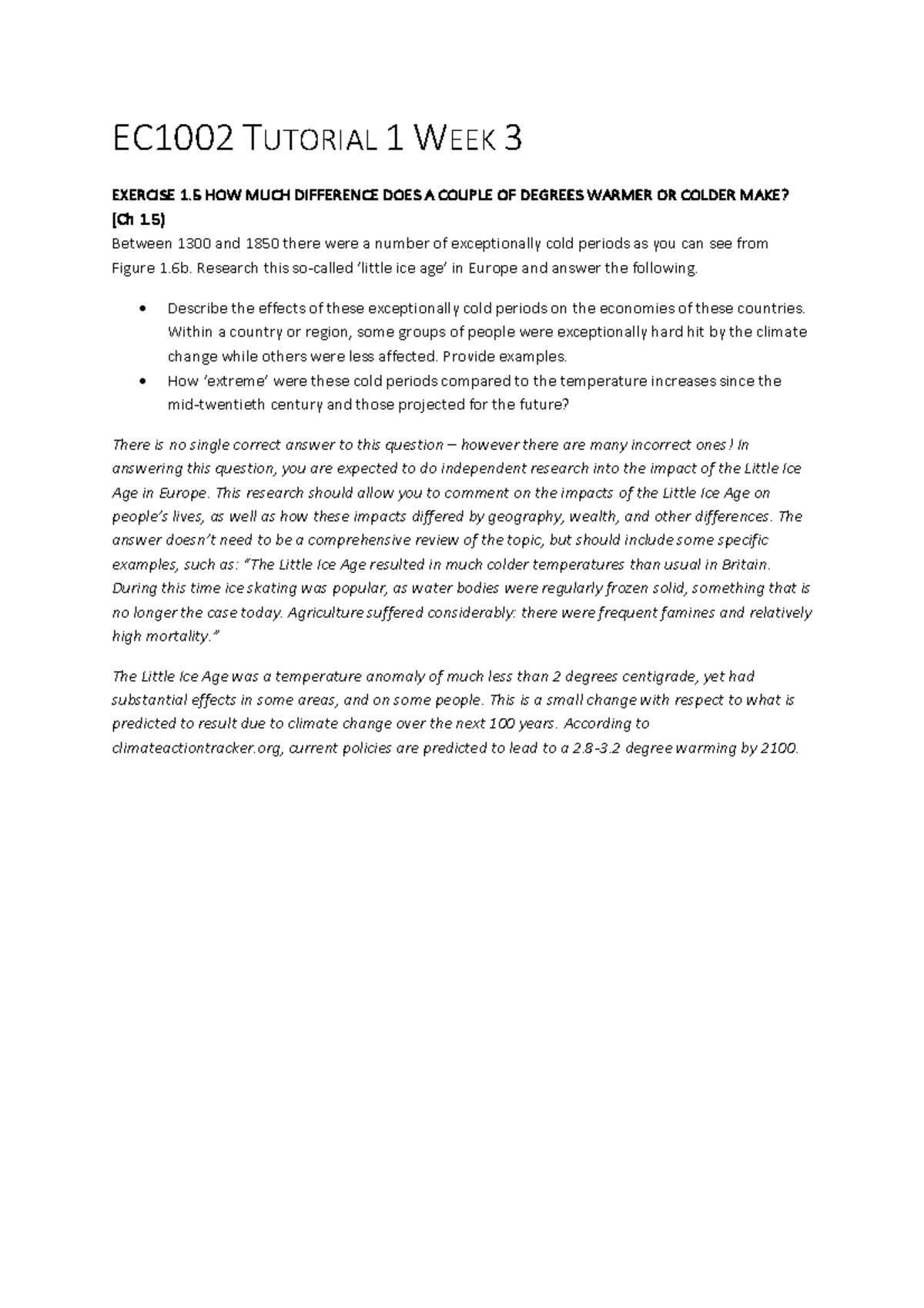 EC1002 Tutorial 1 Solutions & Exercises on Economic Concepts - Studocu
