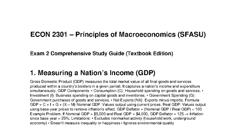 ECON 2301 Exam 2 Comprehensive Study Guide: GDP & CPI Insights - Studocu