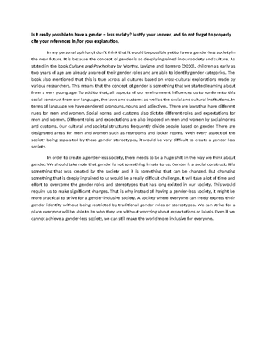 CULTURAL INFLUENCES ON BEHAVIOR AND GENDER ROLES - SOCPSY NOTES - Studocu