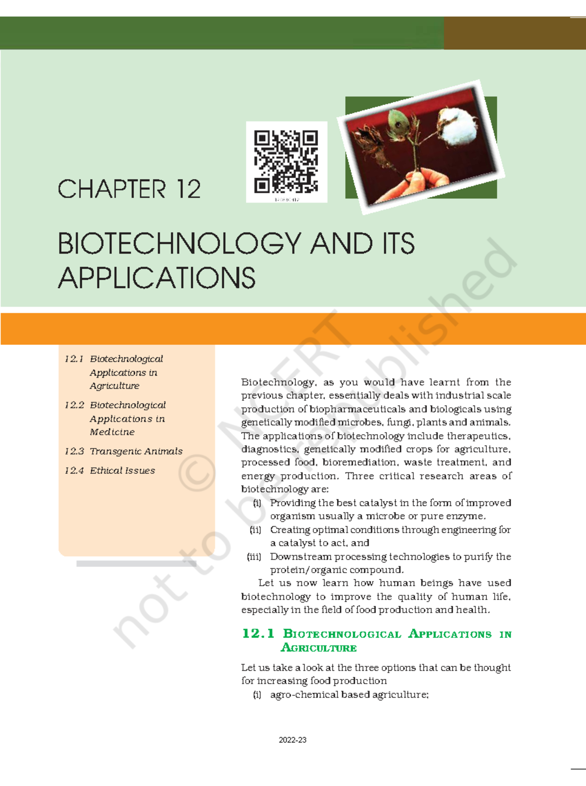 CHAPTER 12: BIOTECHNOLOGY & ITS APPLICATIONS IN AGRICULTURE & MEDICINE ...