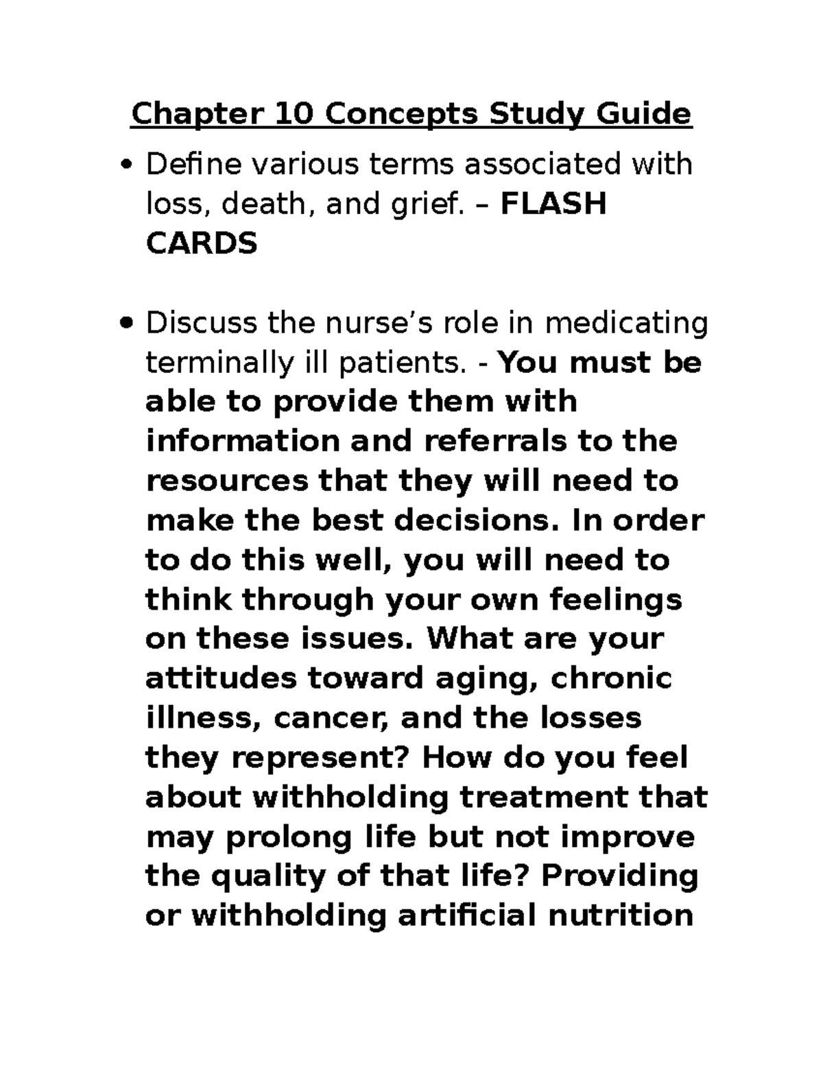 Chapter 10 Study Guide: Loss, Death, Grief, and Palliative Care ...