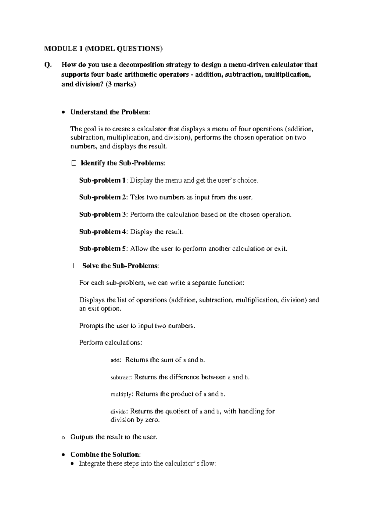 Module 1 Solutions: Model Questions & Strategies for Success - Studocu