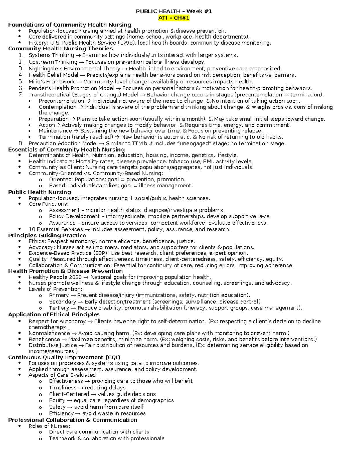 PH WEEK 1 - Foundations of Community Health Nursing Overview - Studocu