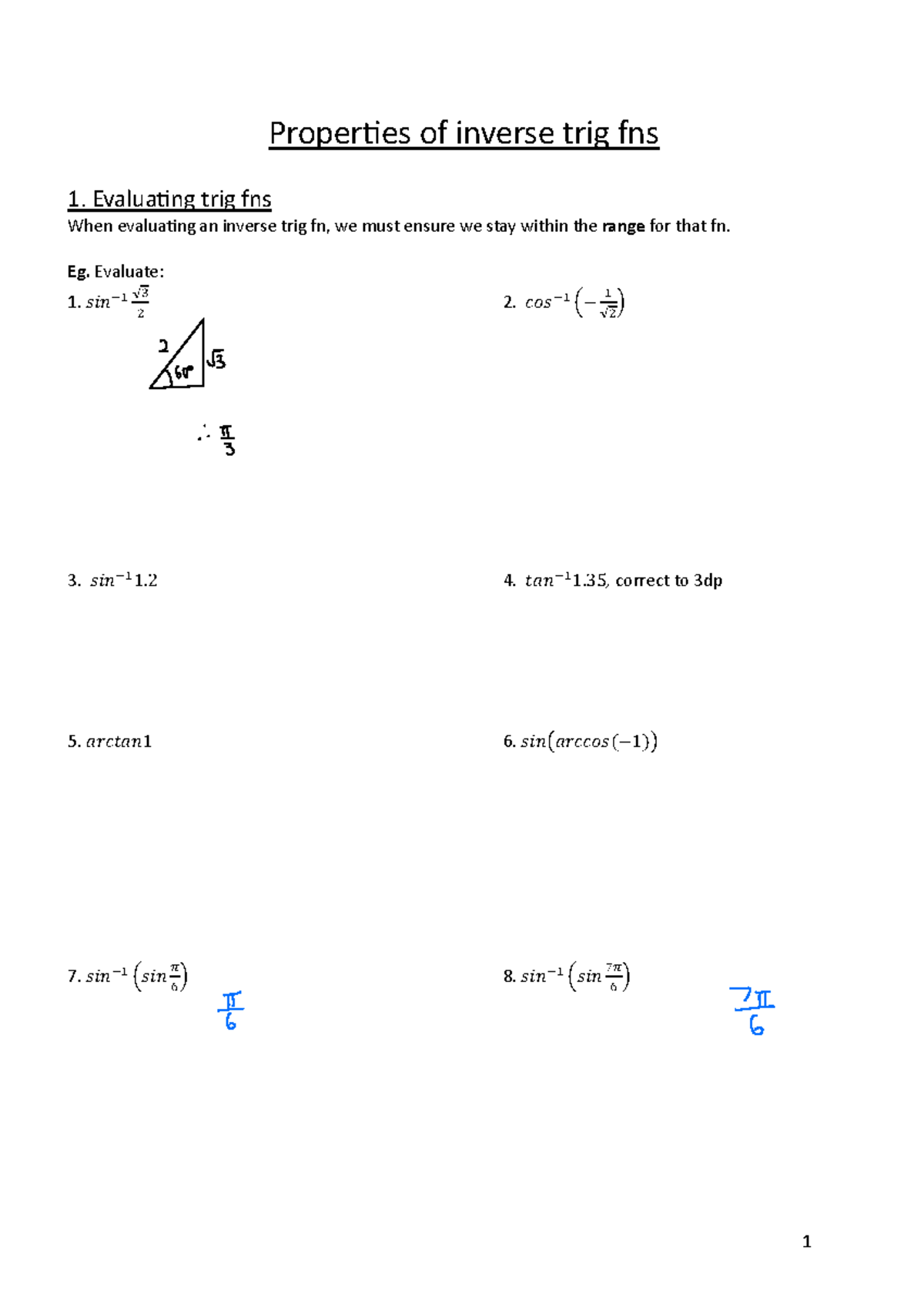 Properties of Inverse Trig Functions (MATH 6) - Studocu