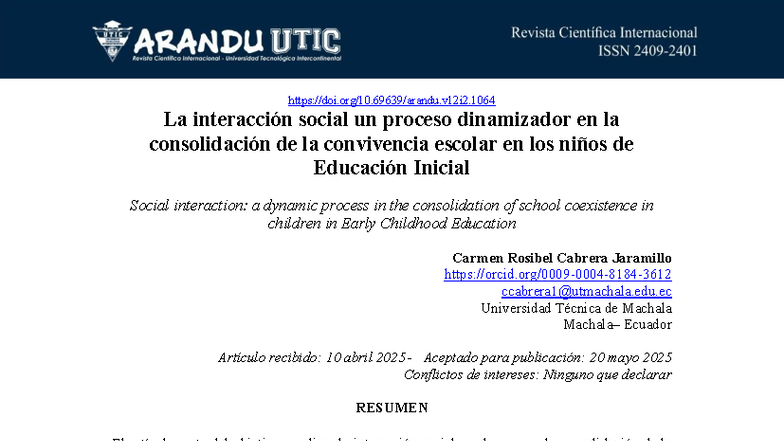 La interacción social como motor de convivencia escolar en Educación ...