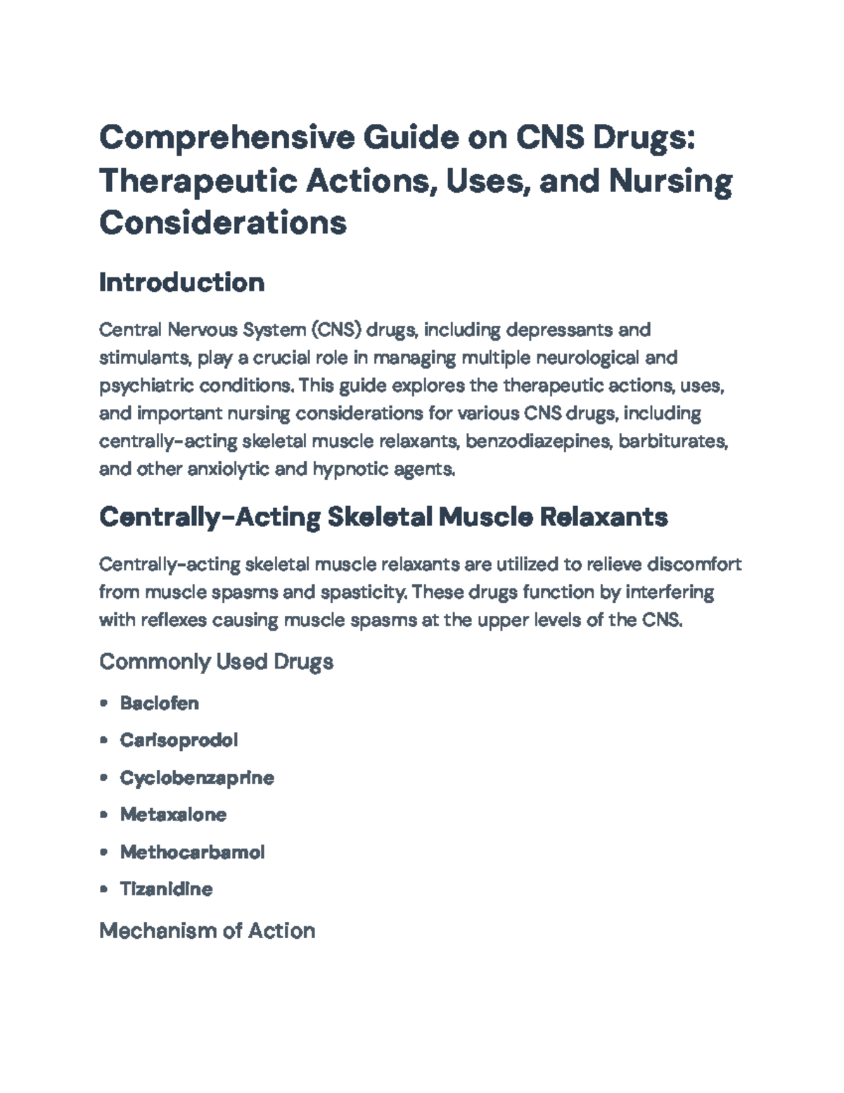 CNS Drugs Guide: Therapeutic Actions, Uses, & Nursing Considerations ...