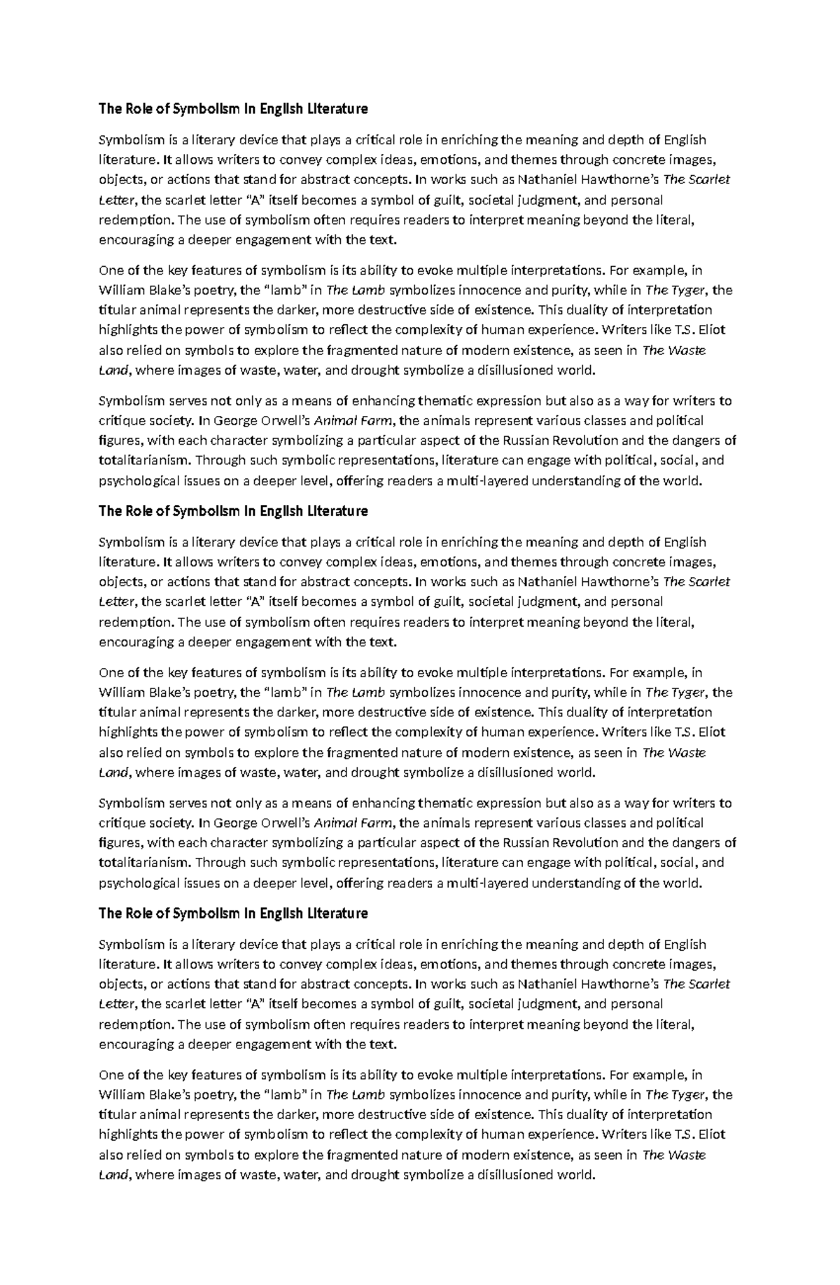 Symbolism in English Lit: Depth, Meaning, and Interpretations - Studocu