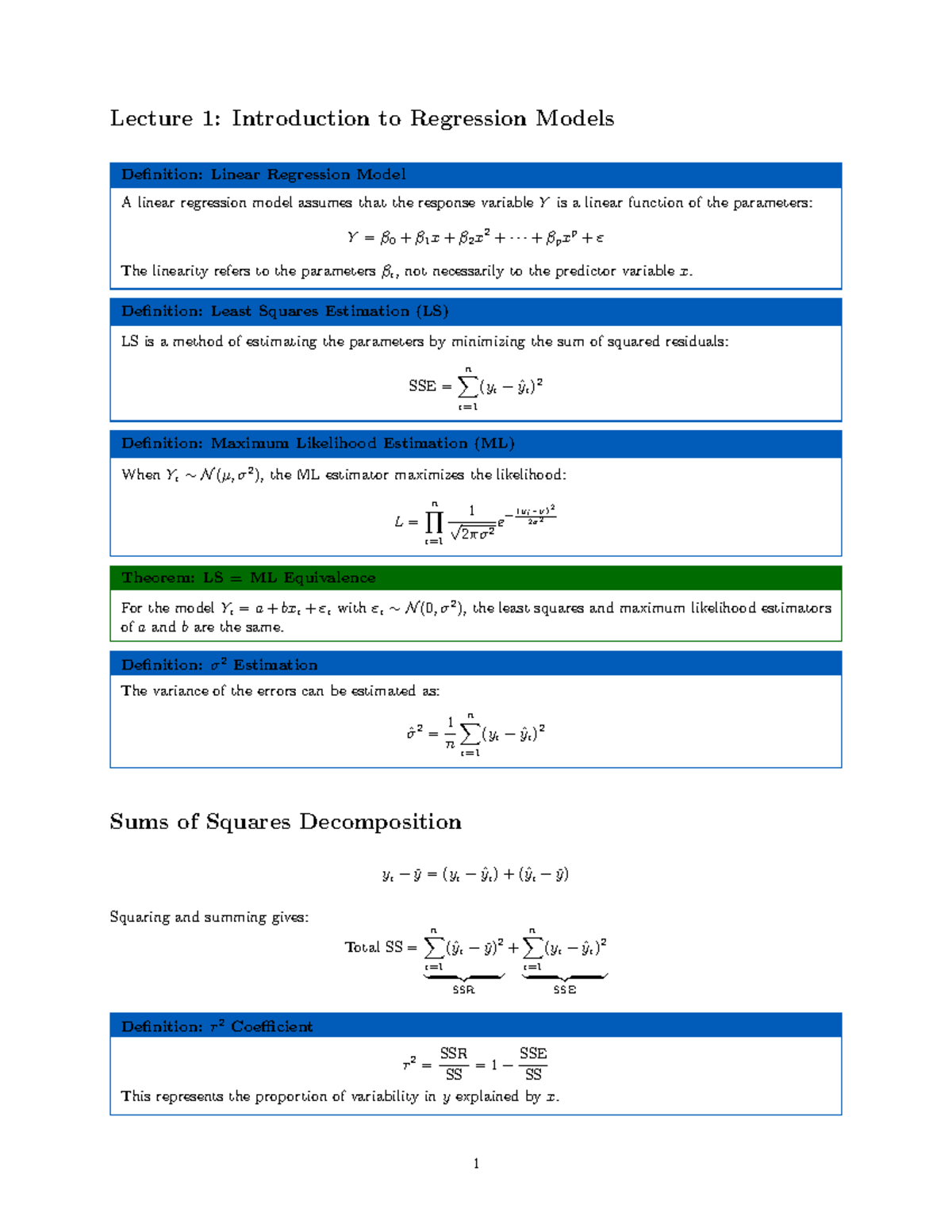 Lecture 1-12: Regression Models and Applications Summary - Studeersnel