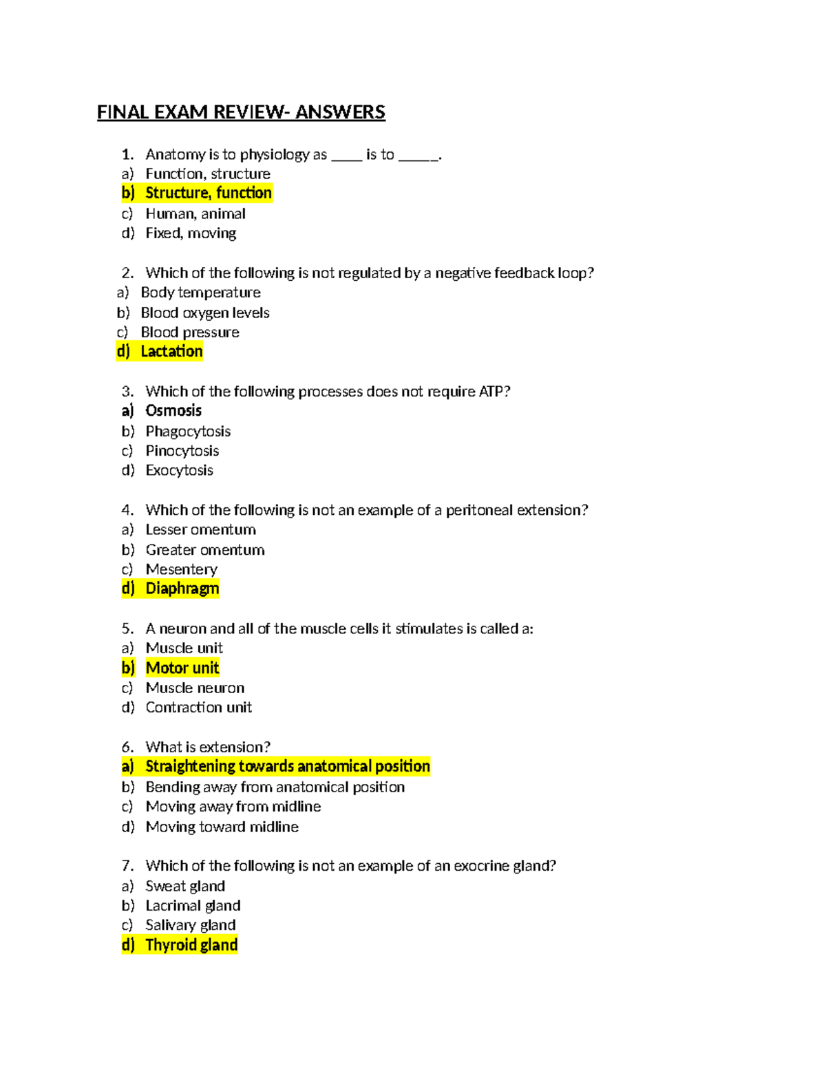 ANAT Final Exam Review Answers & Key Concepts - Studocu