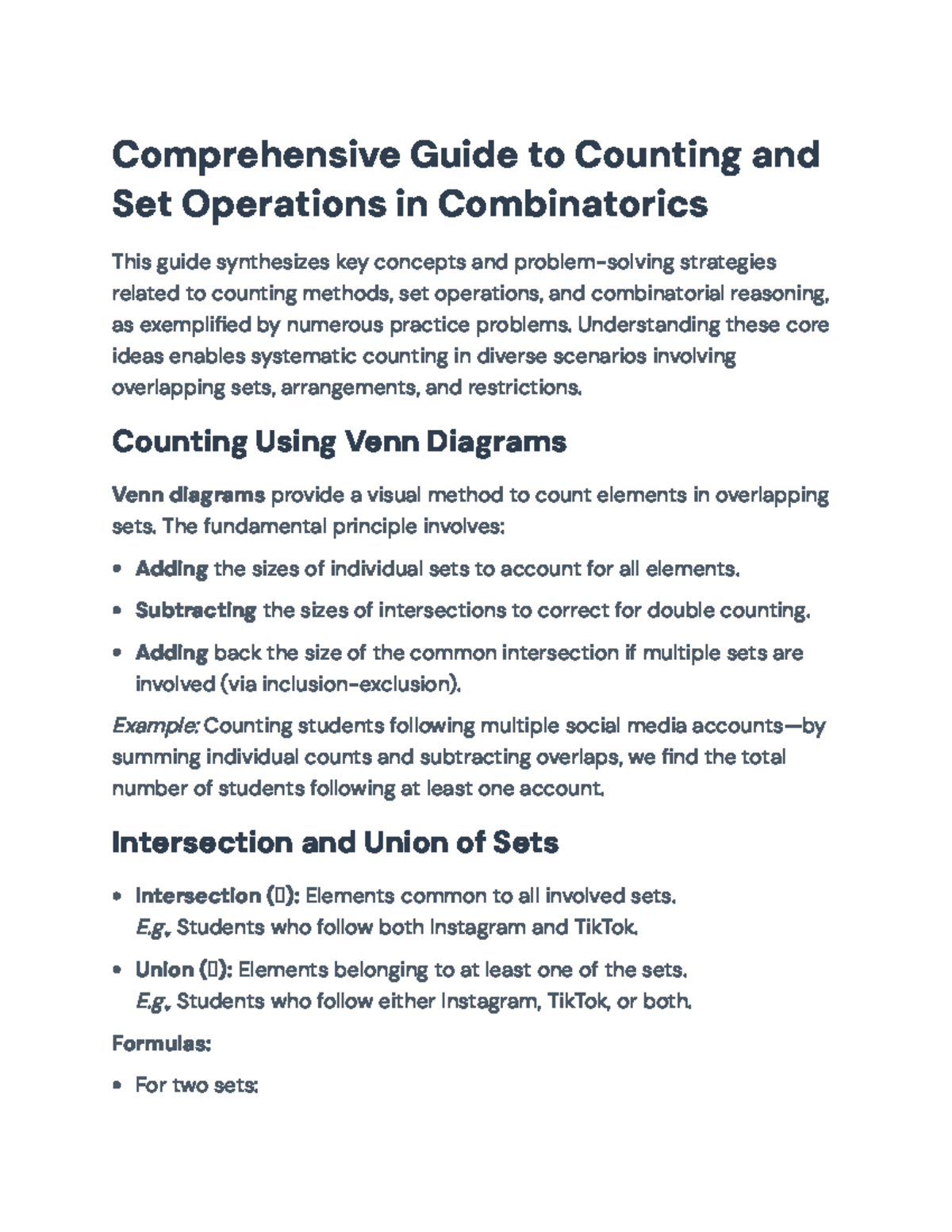 Comprehensive Guide to Counting Methods & Set Operations (Math 101 ...