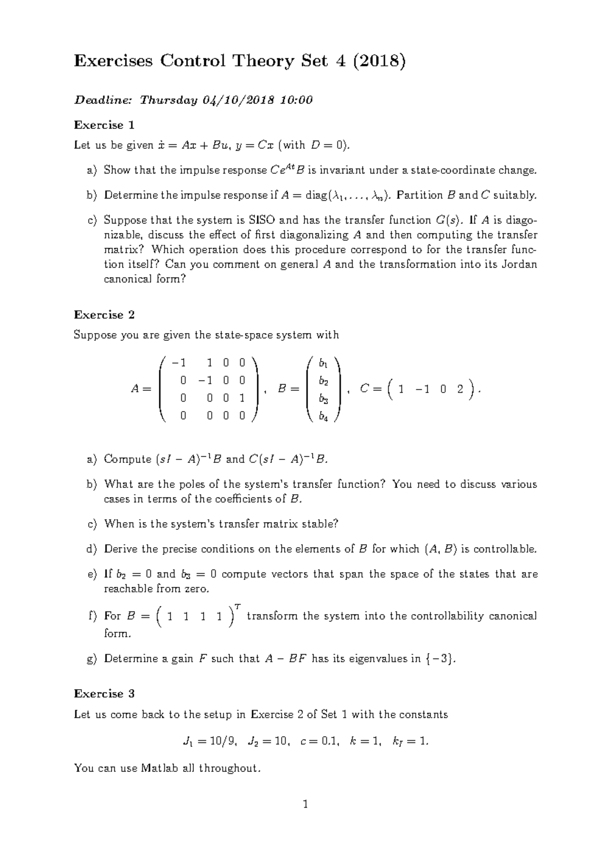 Control Theory Exercises Set 4 - Detailed Questions & Analysis ...