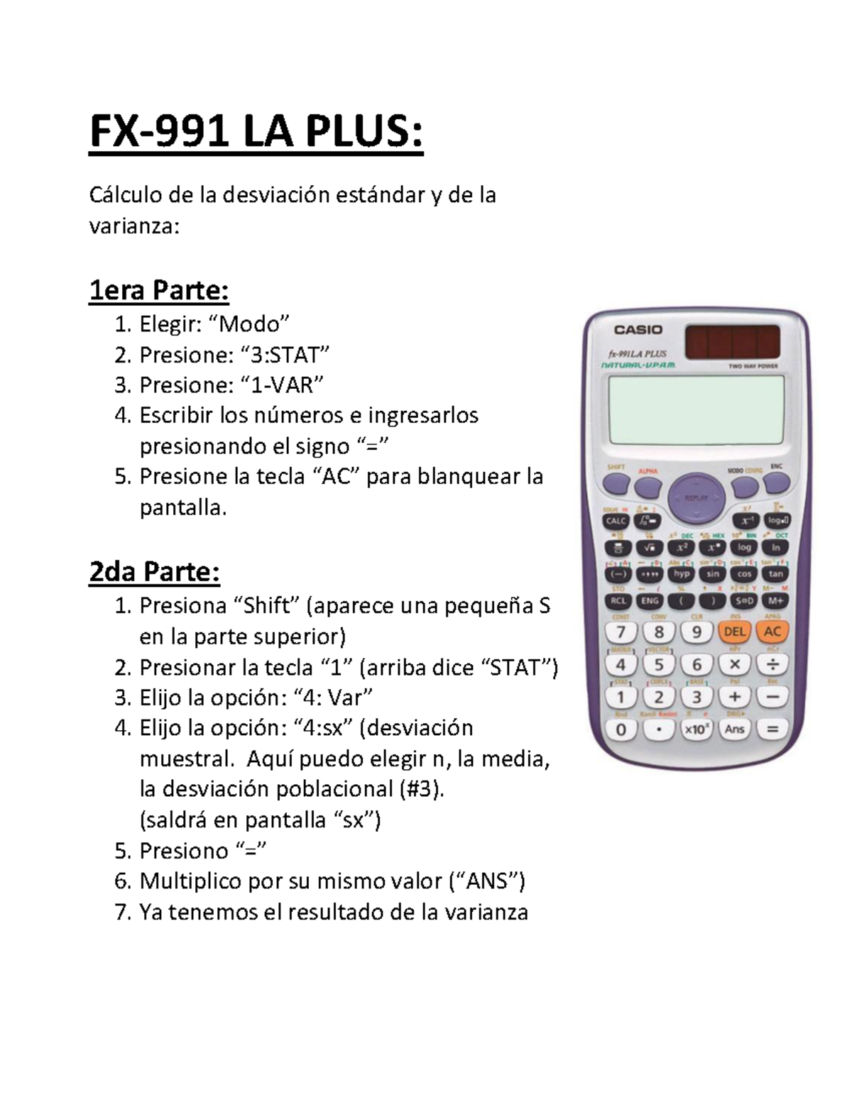Calcular la Desviacion Estándar - Calculadora FX-991 LA PLUS - FX-991 ...