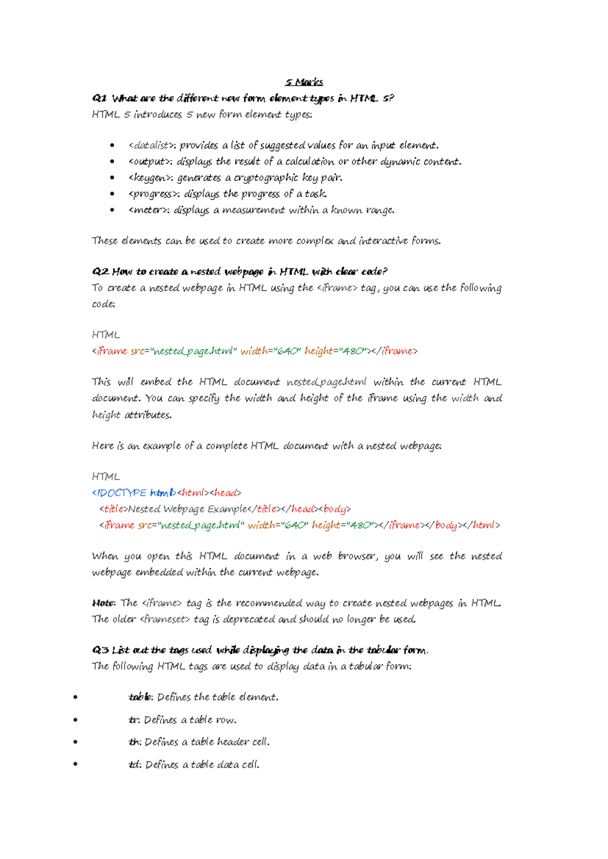 FSD Unit-1 HTML Elements and Form Structures Notes - Studocu