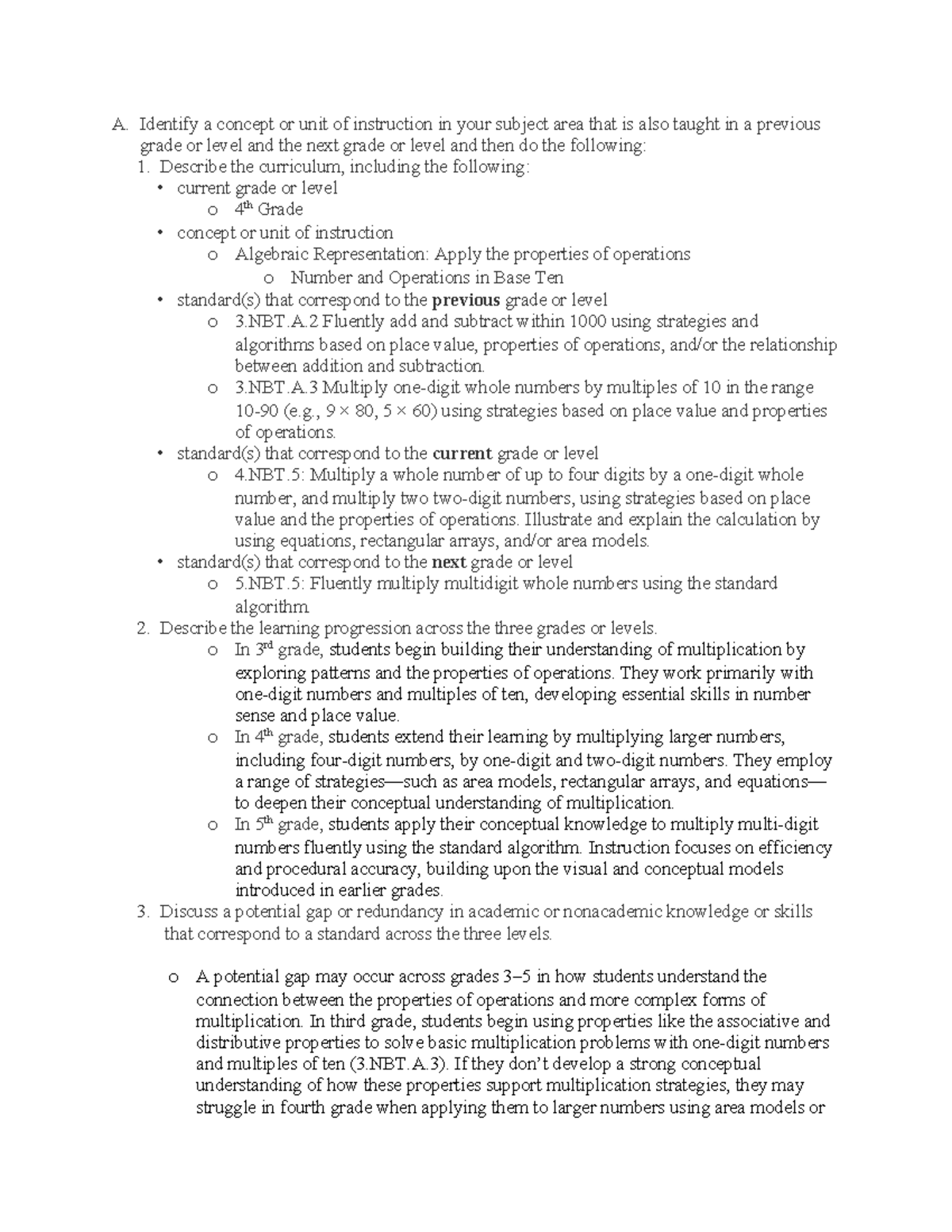 WGU D630 Task 3 - Vertical and Horizontal Alignment in Math Instruction ...