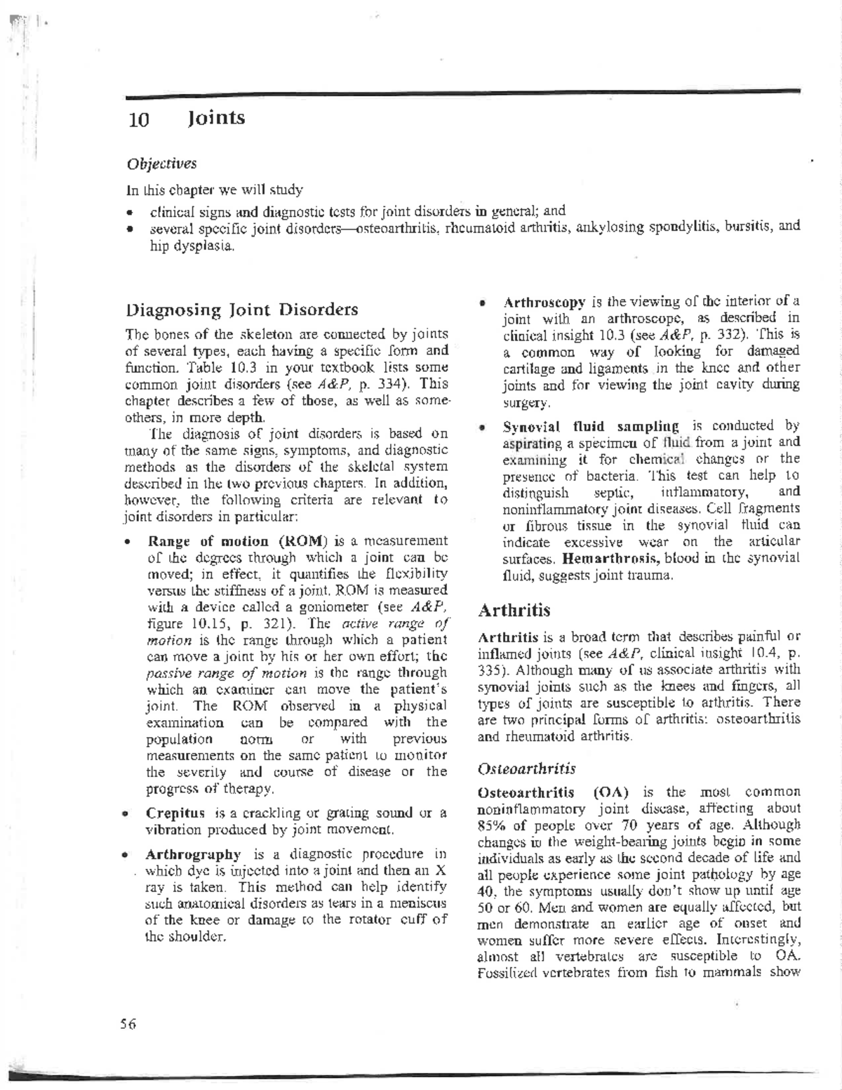 Final Exam Review Notes for Course XYZ 101: Joint Disorders and ...