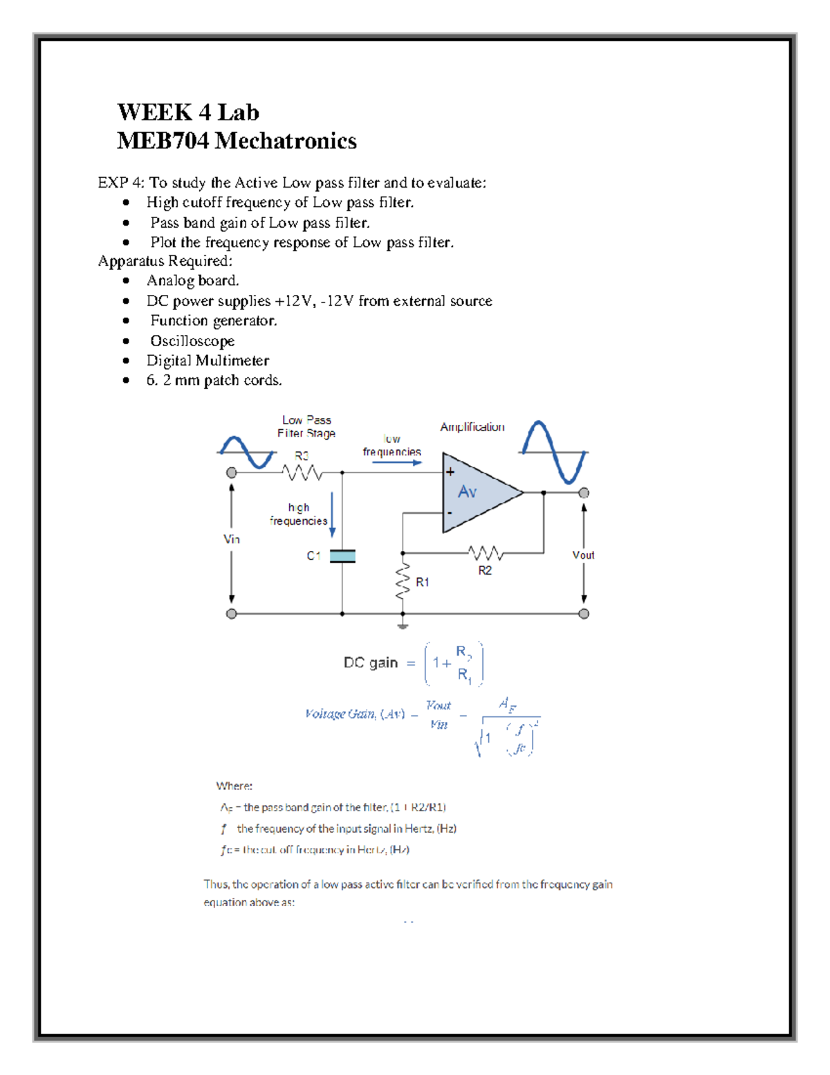 Lab 4 - lab exercise - Engineering Mechanics - WEEK 4 Lab MEB704 ...