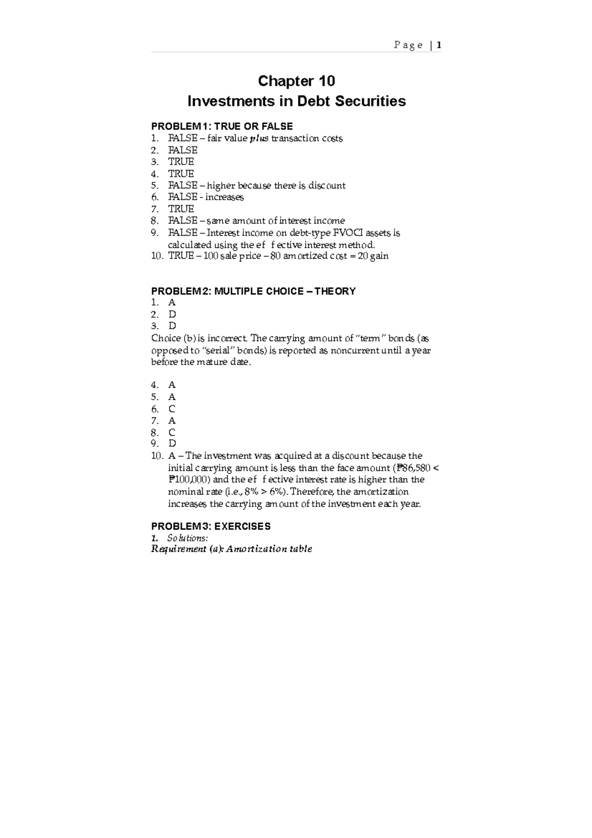 Sol-Man Course: CH 10 - Investments in Debt Securities Summary - Studocu