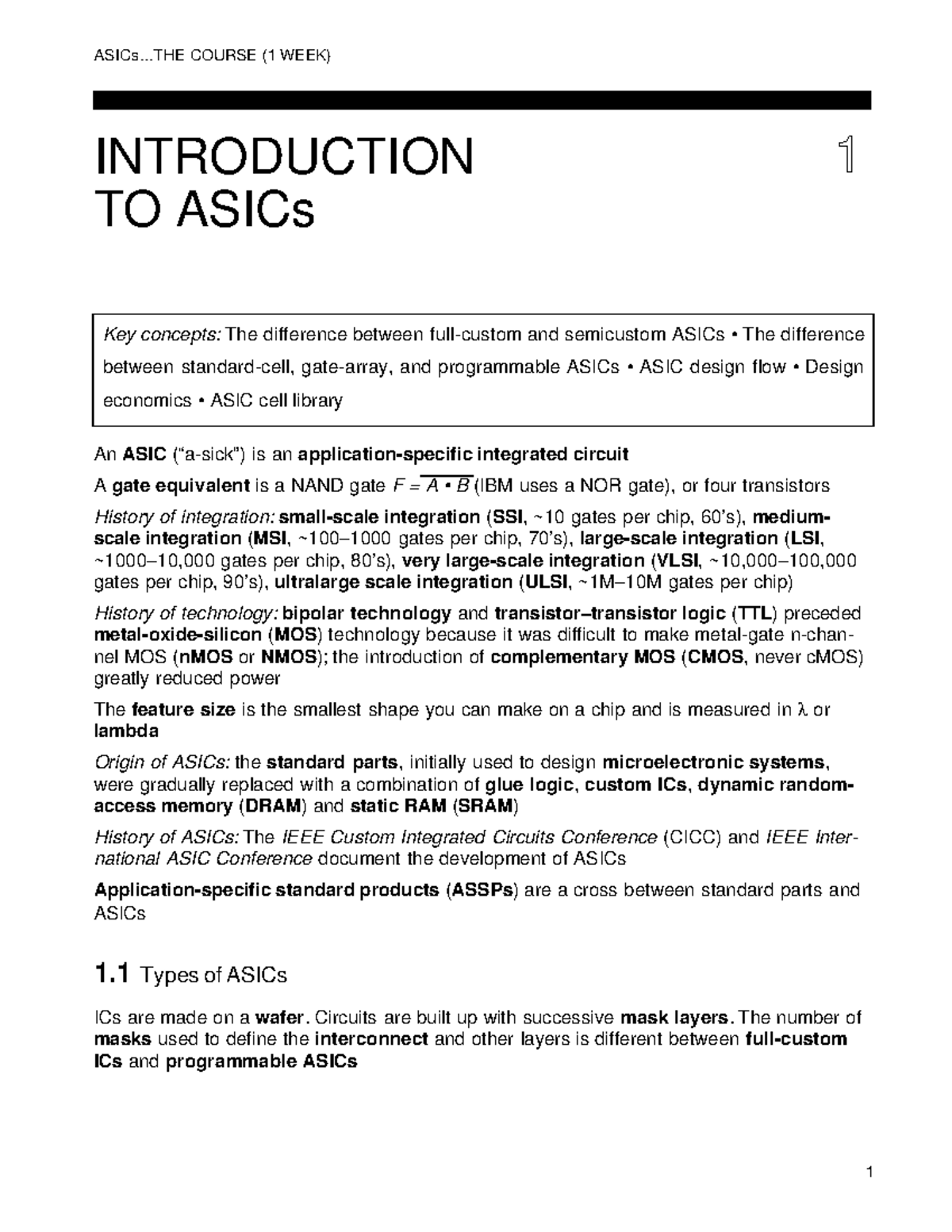 ASIC1 - nil - ASICs.. COURSE (1 WEEK) 1 INTRODUCTION TO ASICs An ASIC ...