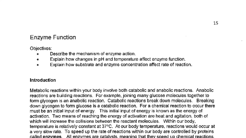 Enzyme & Catalysis Lab (BIO 101): Effects of pH, Temp, & Concentration ...