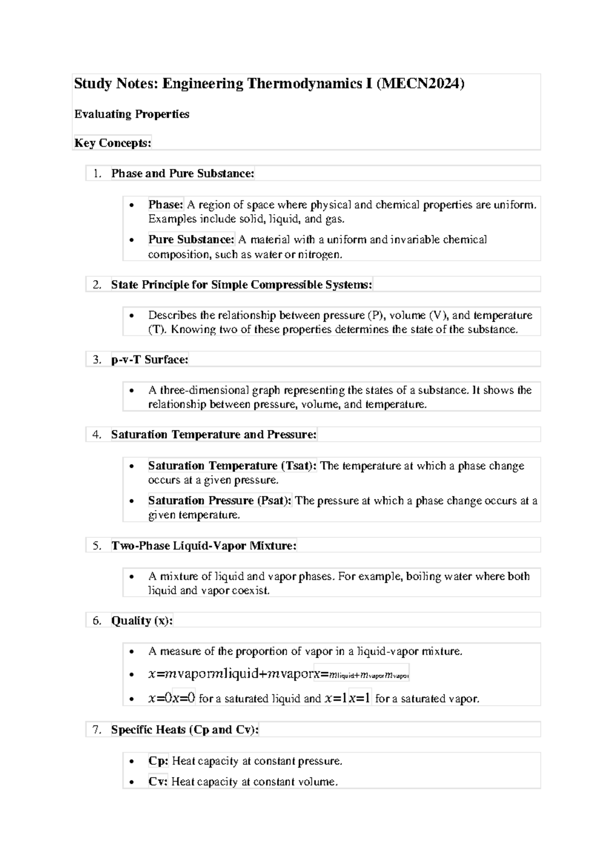 Engineering Thermodynamics I (MECN2024) Summary Study Notes - Studocu