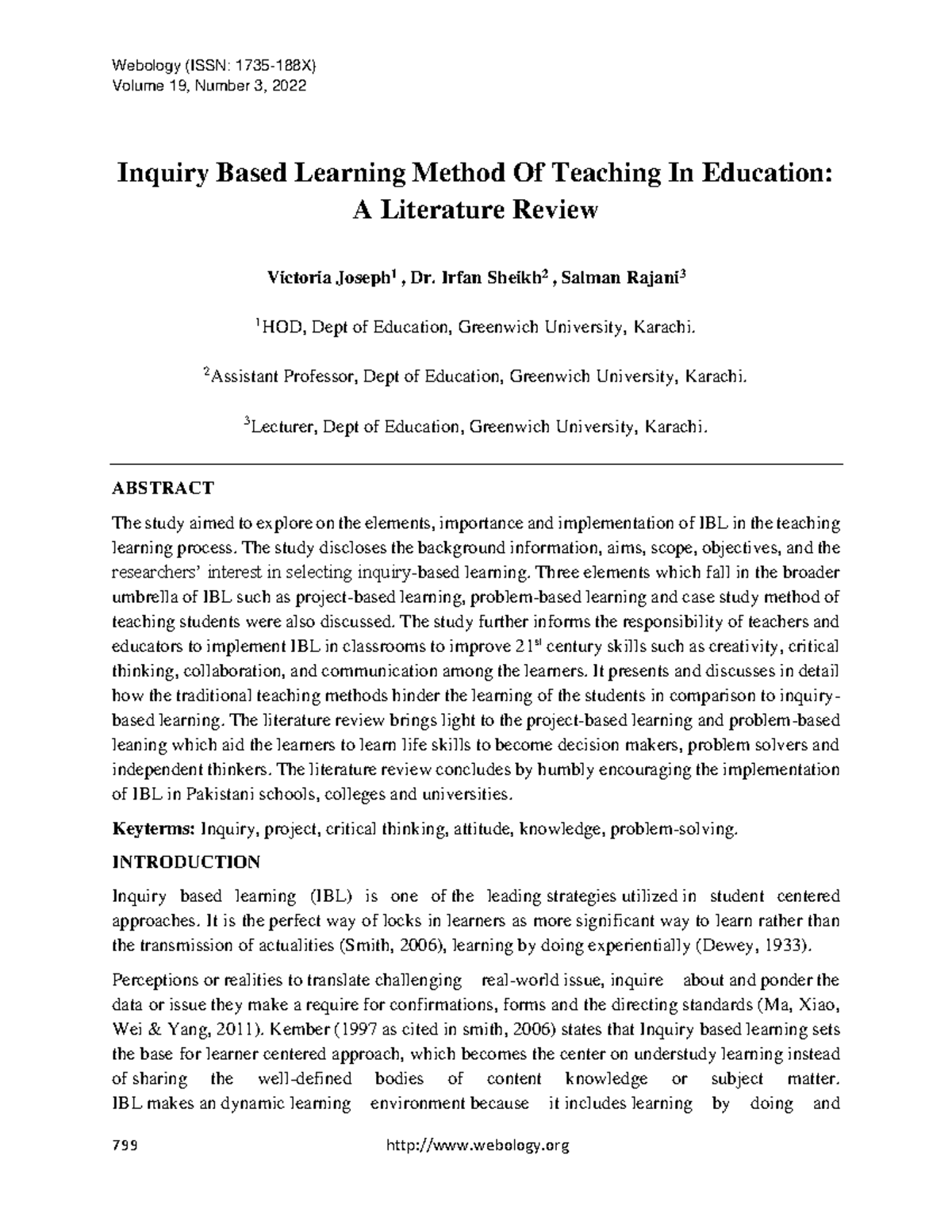 Inquiry-Based Learning (IBL) in Education: A Comprehensive Literature ...