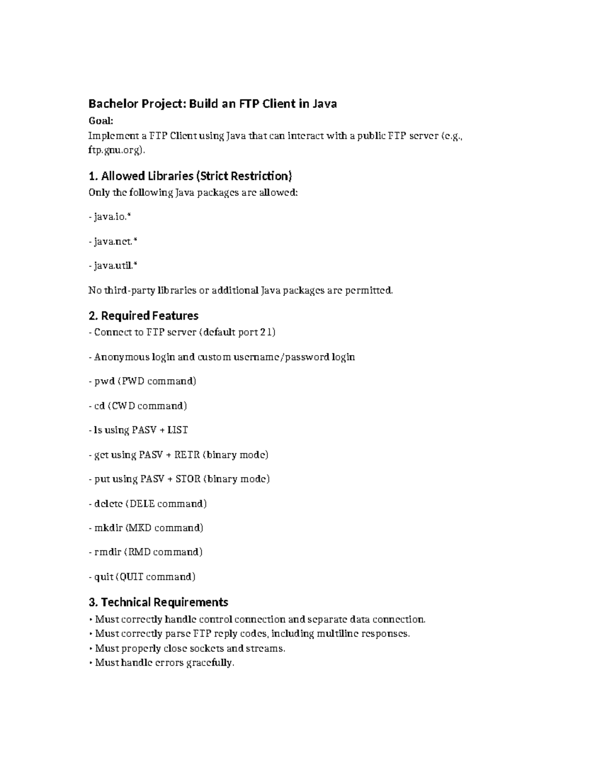 Bachelor Project: FTP Client Implementation in Java - Studocu