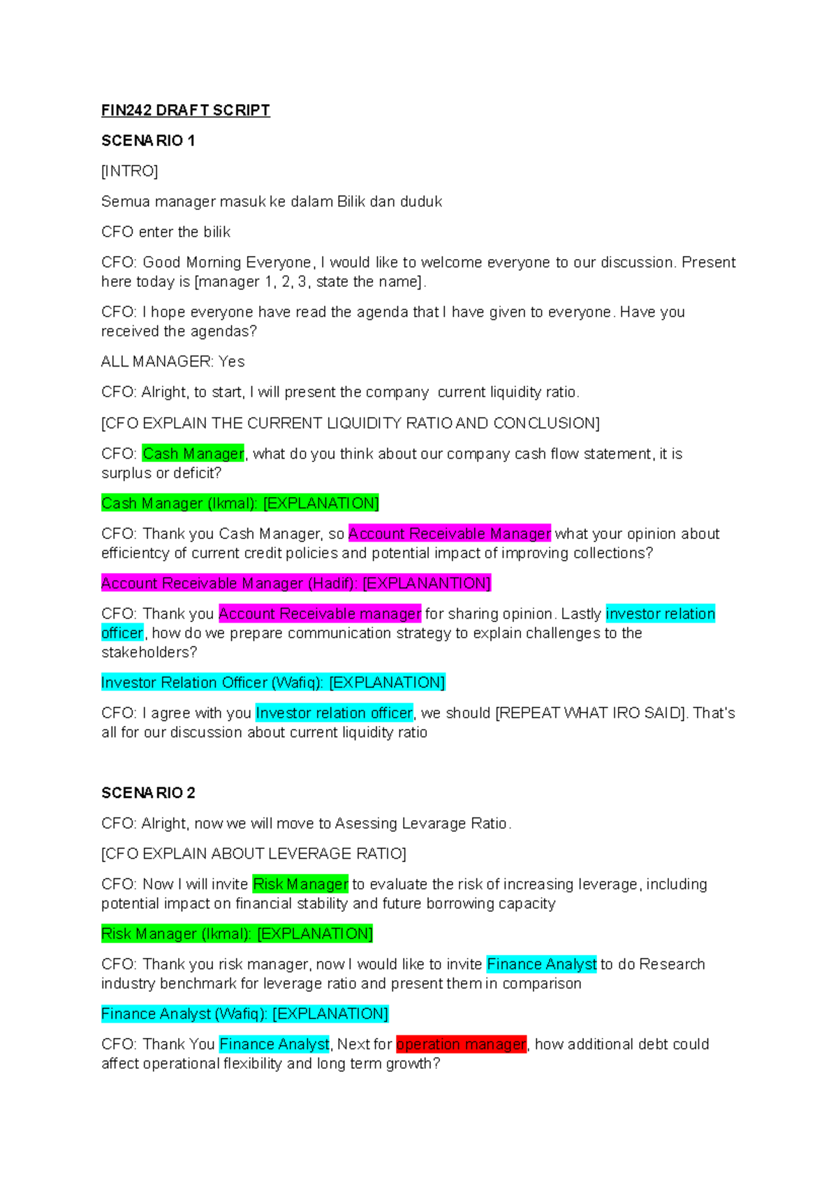FIN242 Draft Script: Discussion on Liquidity, Leverage, Efficiency ...