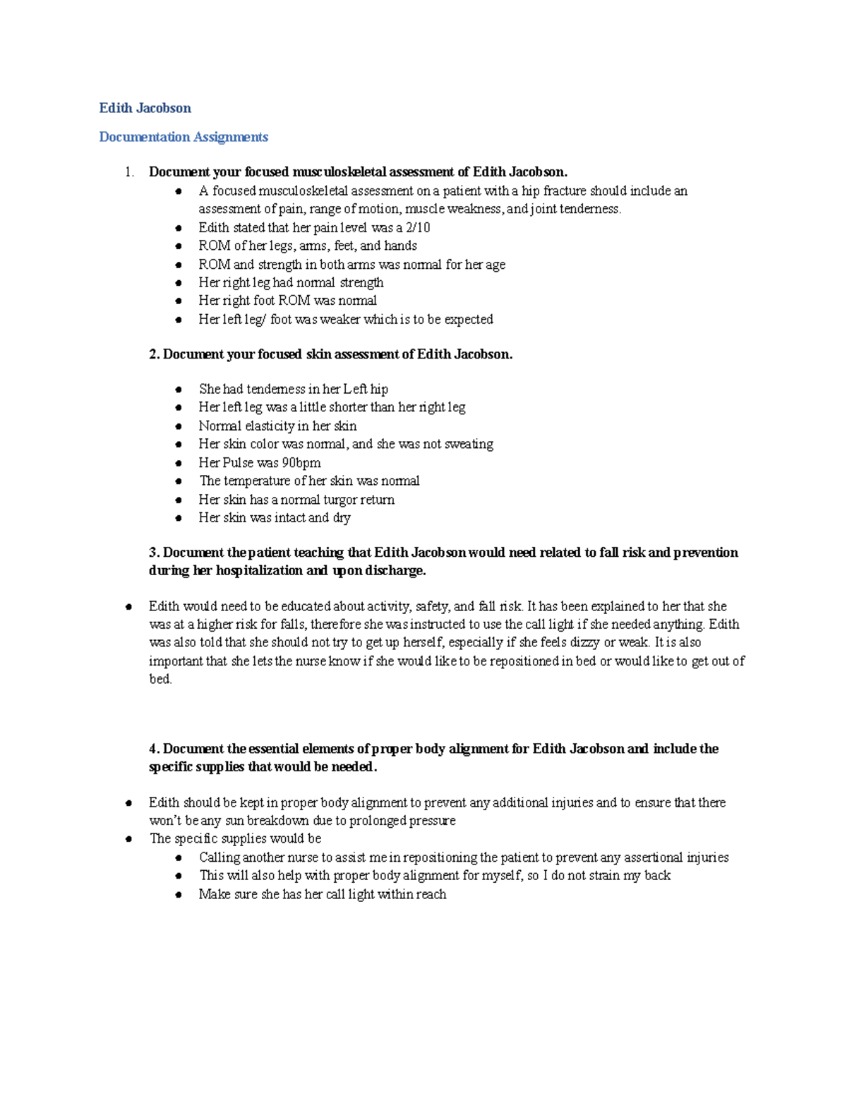 Focused Patient Assessment: Edith Jacobson (Musculoskeletal & Skin ...