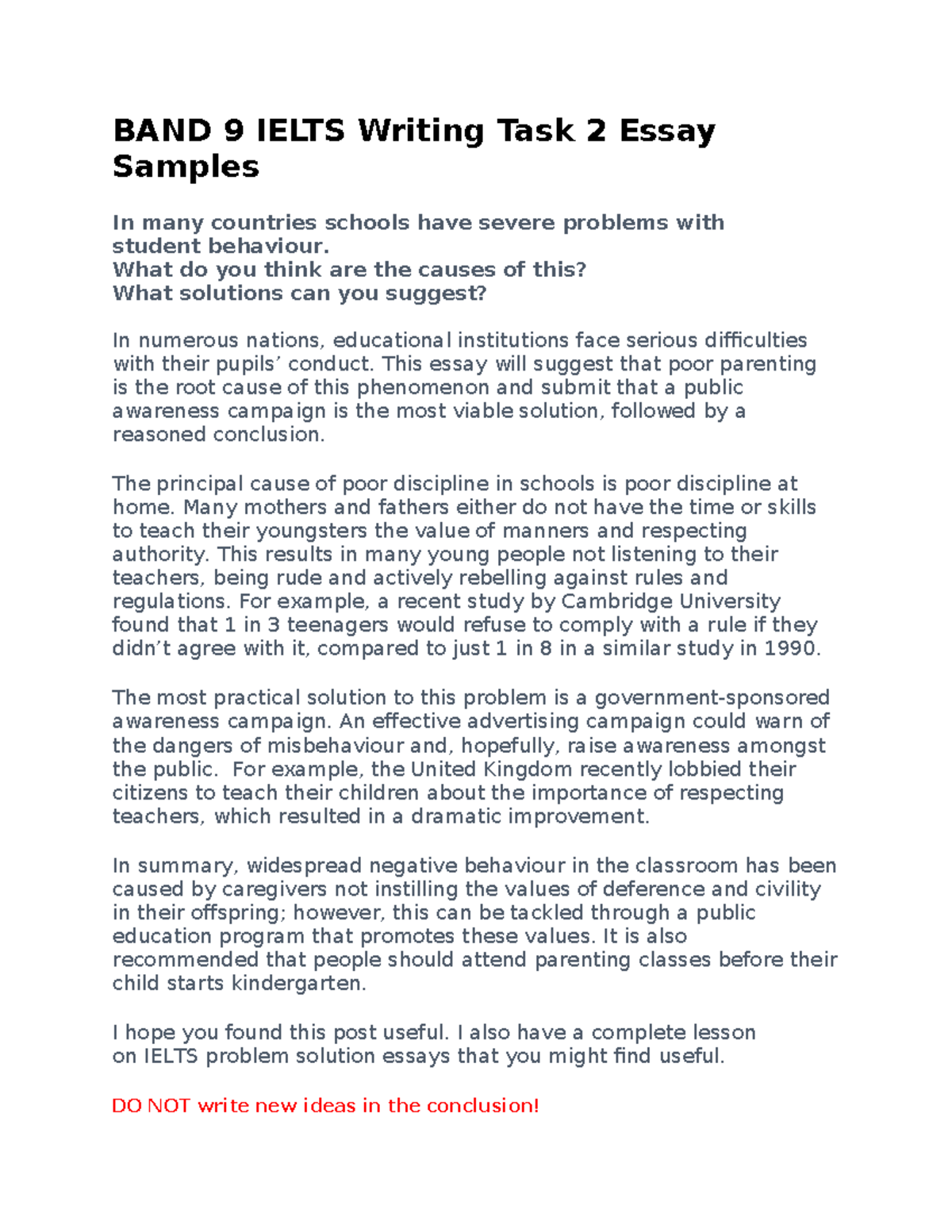 BAND 9 IELTS Writing Task 2 Essay Samples: Causes & Solutions for ...