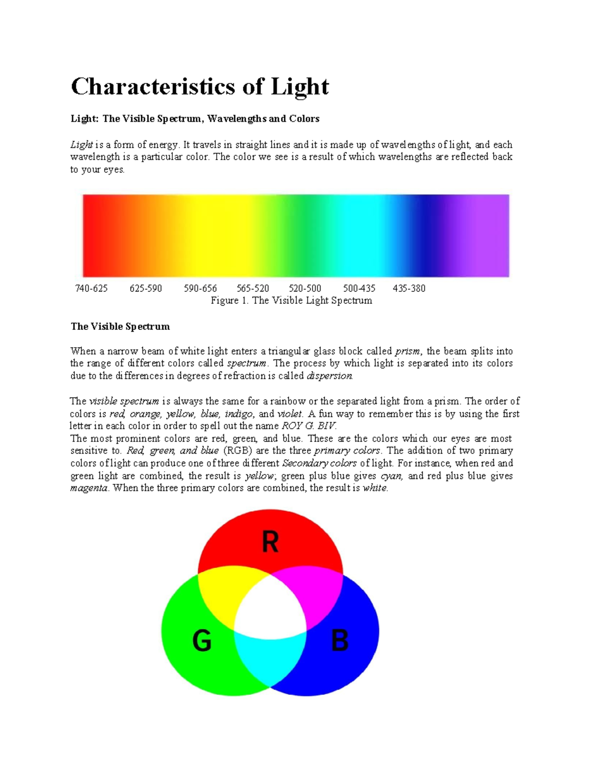 Characteristics of Light: The Visible Spectrum in Science 7 Q3 - Studocu