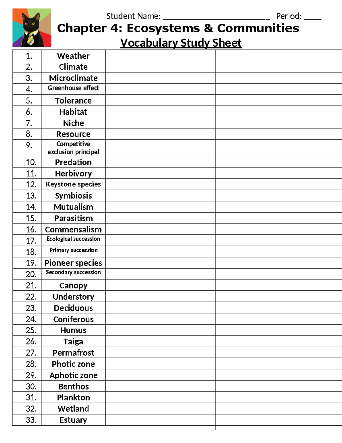 Biology Chapter 4 Vocabulary Study Guide - Student Name ...