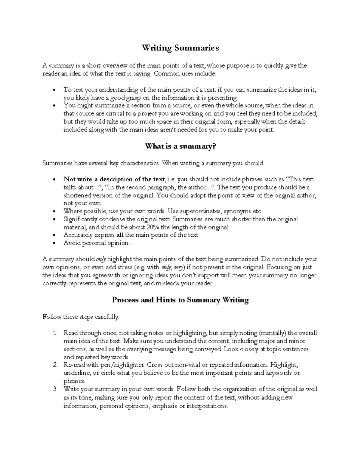 Summary writing - Writing Summaries A summary is a short overview of ...